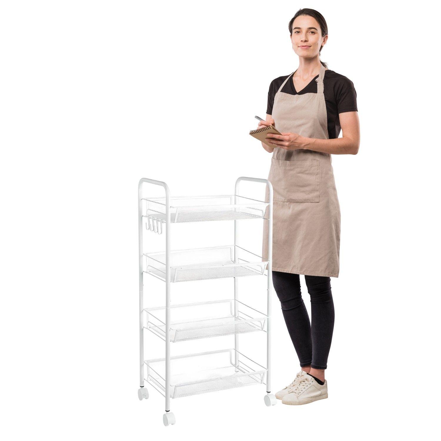 Carro Organizador Multiuso Acero Blanco 4 Bandejas Removibles-1