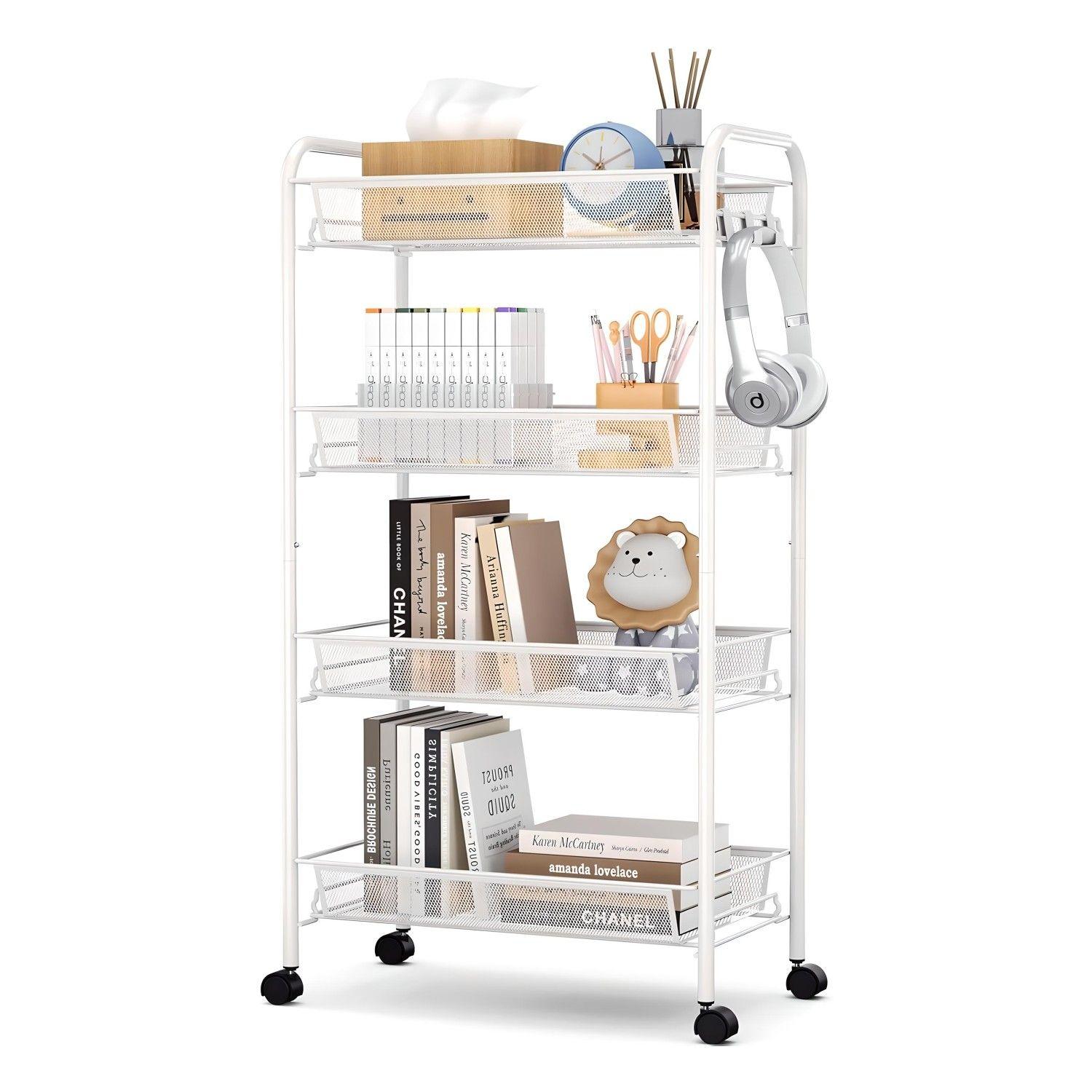 Carro Organizador Multiuso Acero Blanco 4 Bandejas Removibles-6