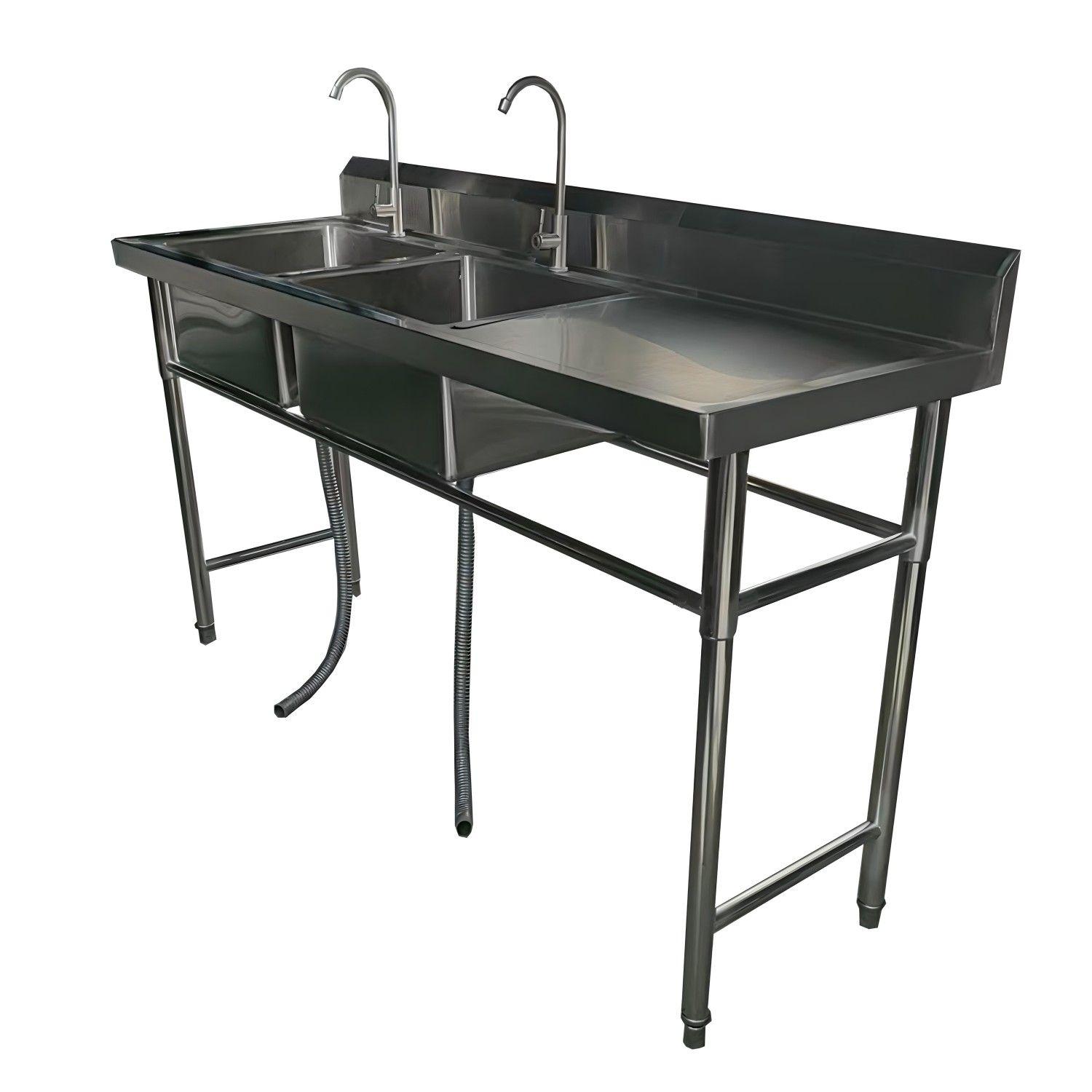 Lavafondos Doble Acero Inox. 175x60x90 cm. Secador derecho-8