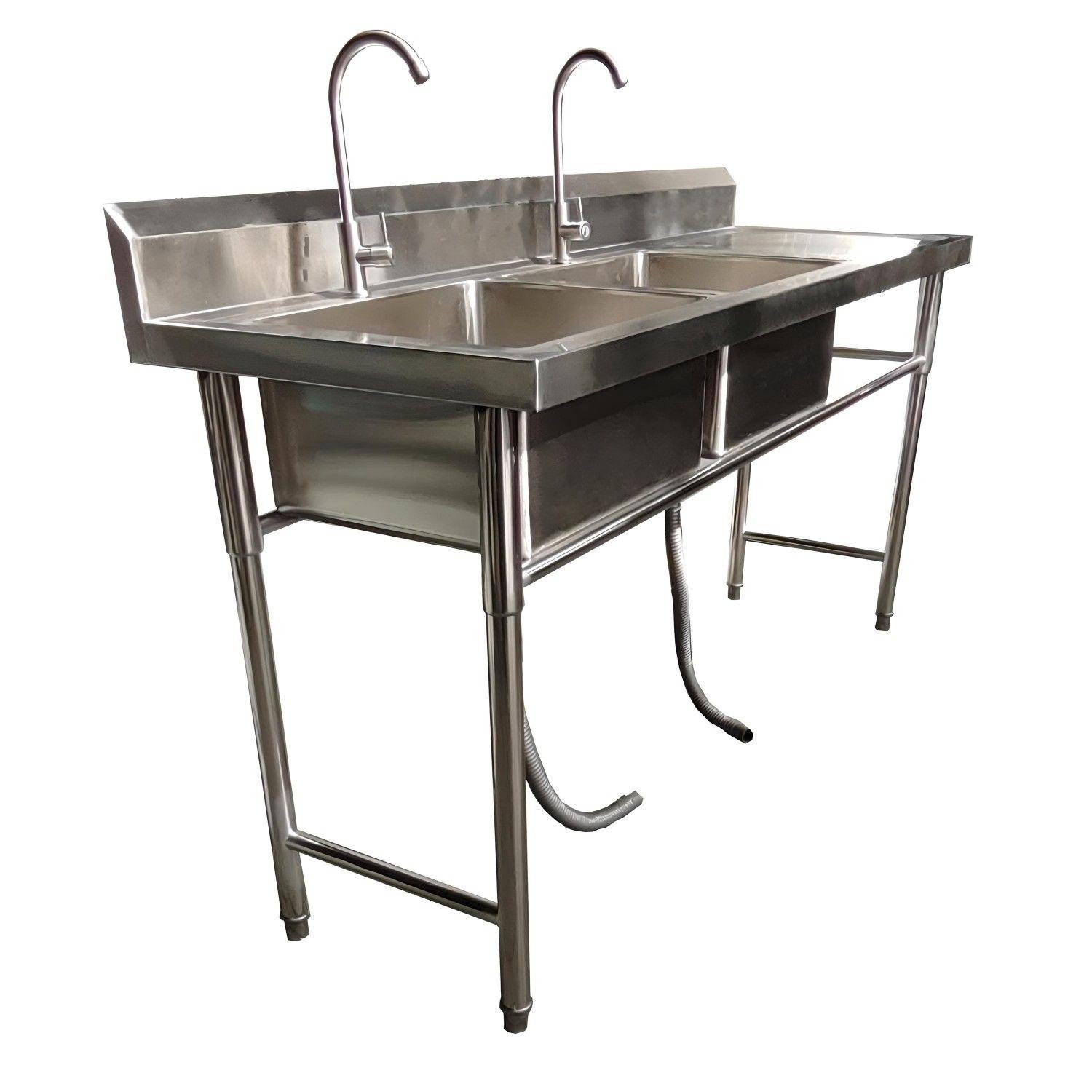 Lavafondos Doble Acero Inox. 175x60x90 cm. Secador derecho-2