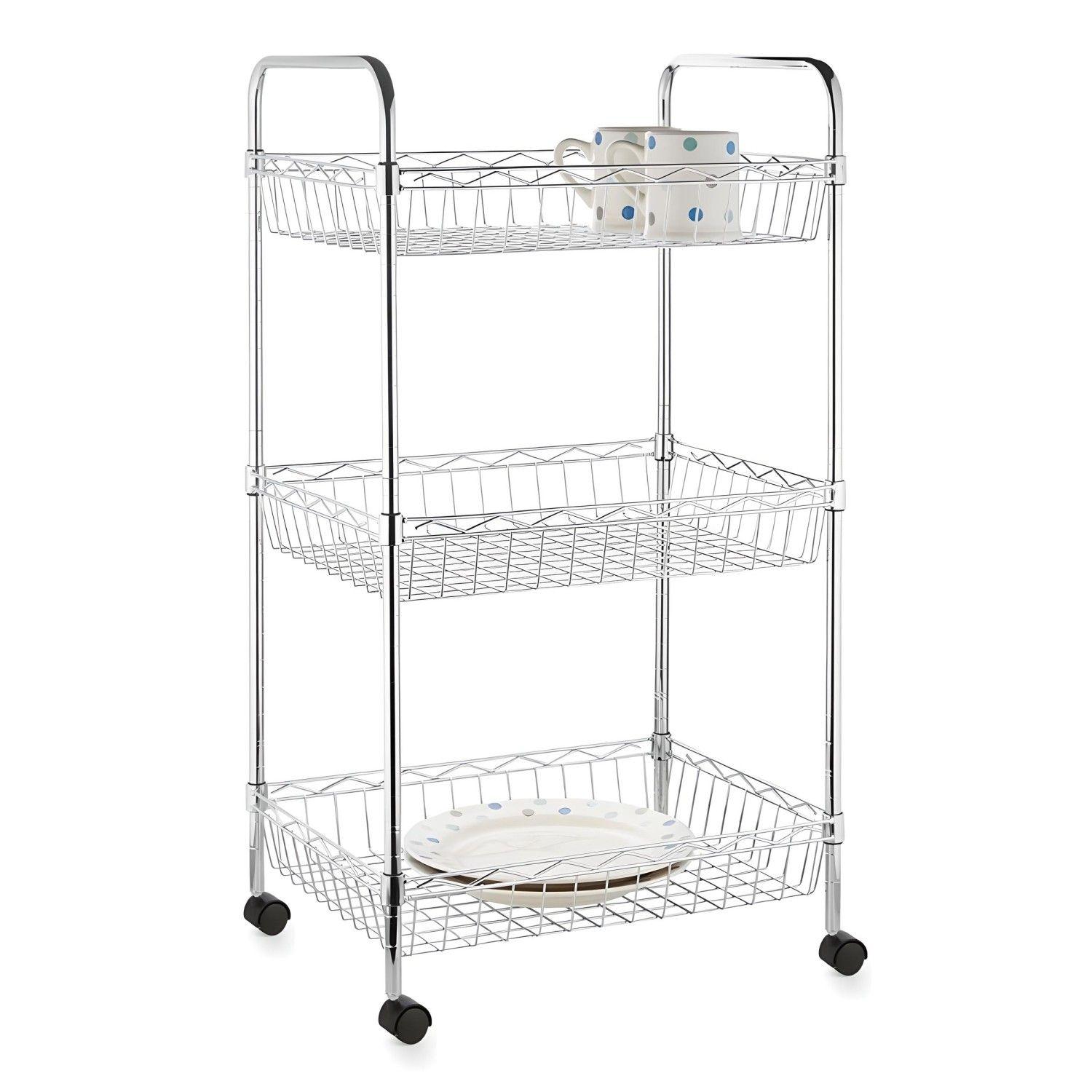 Carro Multiuso 45x35x85 cm Acero Cromado 3 Canastos. 120 kg-2