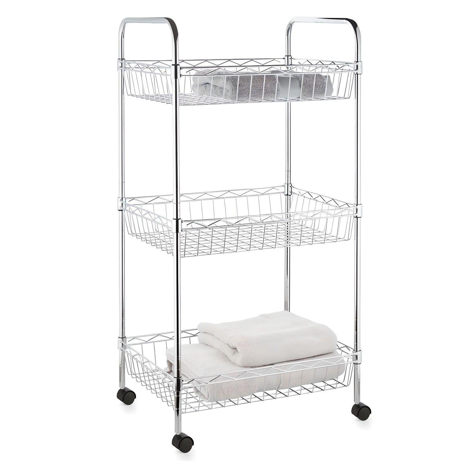 Carro Multiuso 45x35x85 cm Acero Cromado 3 Canastos. 120 kg-3