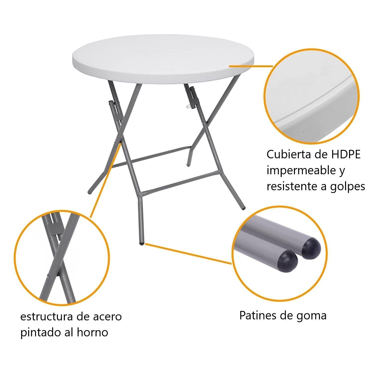 Mesa Plegable Redonda 80 Cm. Acero y Plastico-4