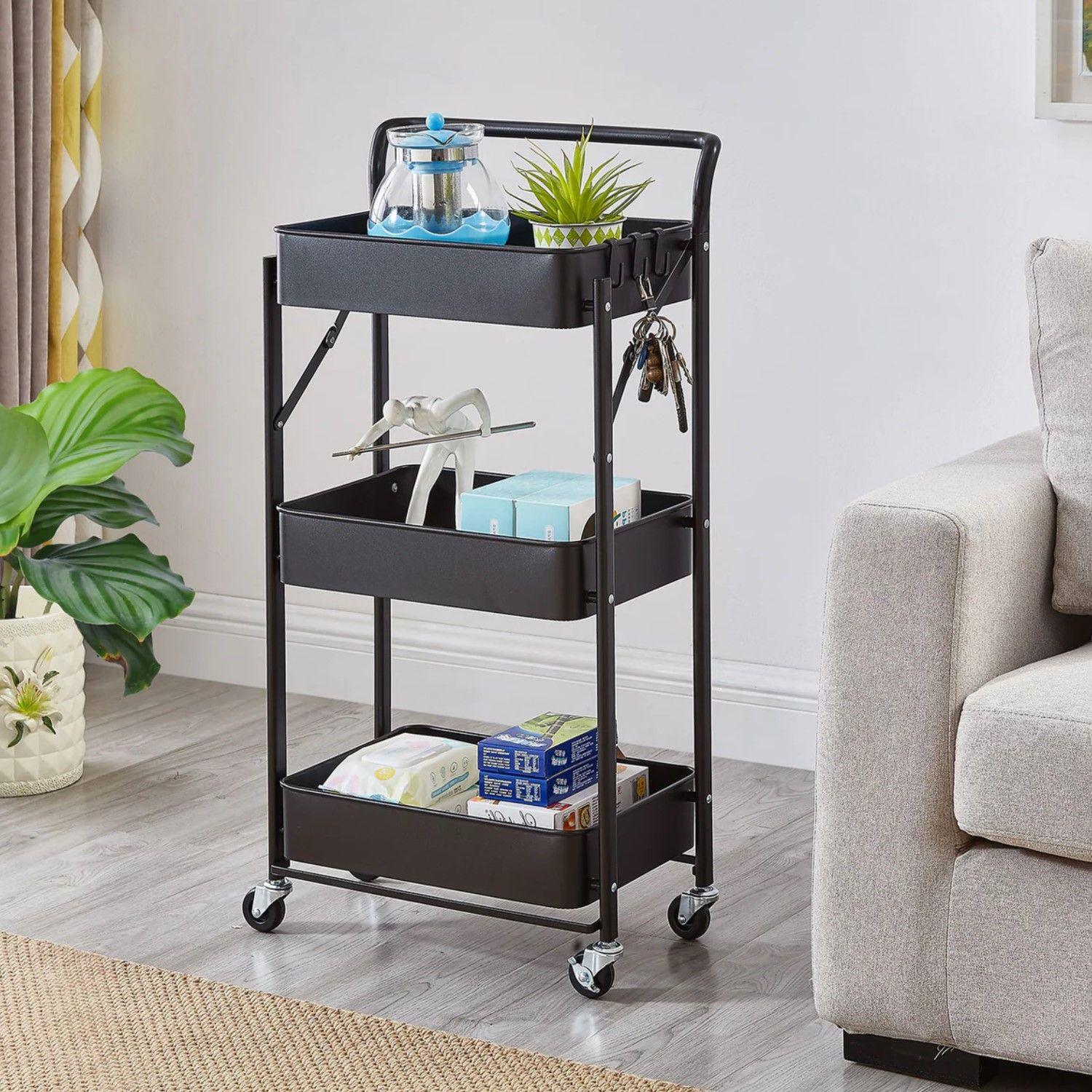 Carro Multiuso Plegable Acero Negro 45x30x88 cm-6