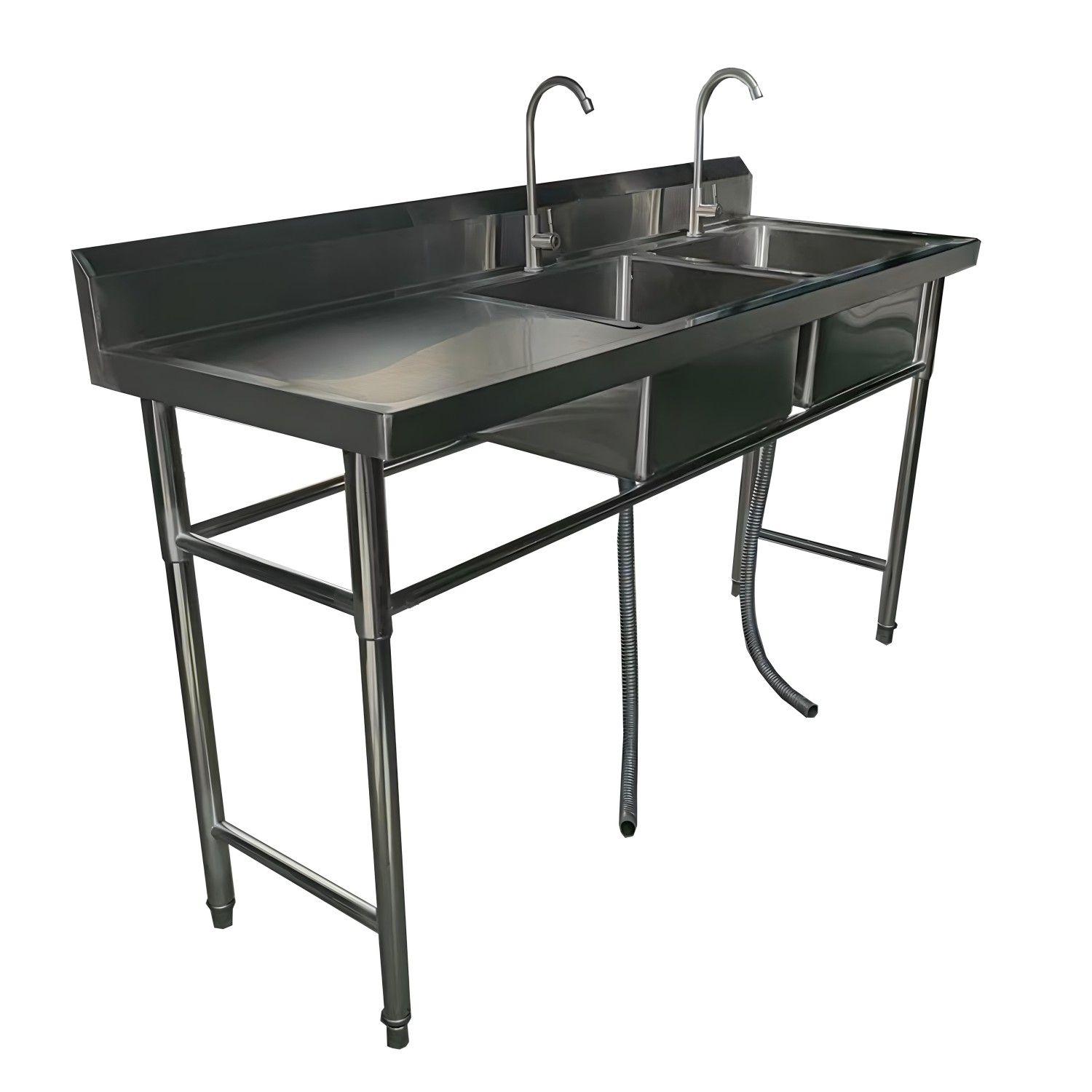 Lavafondos Doble Acero Inox. 175x60x90 cm. Secador izquierdo-2