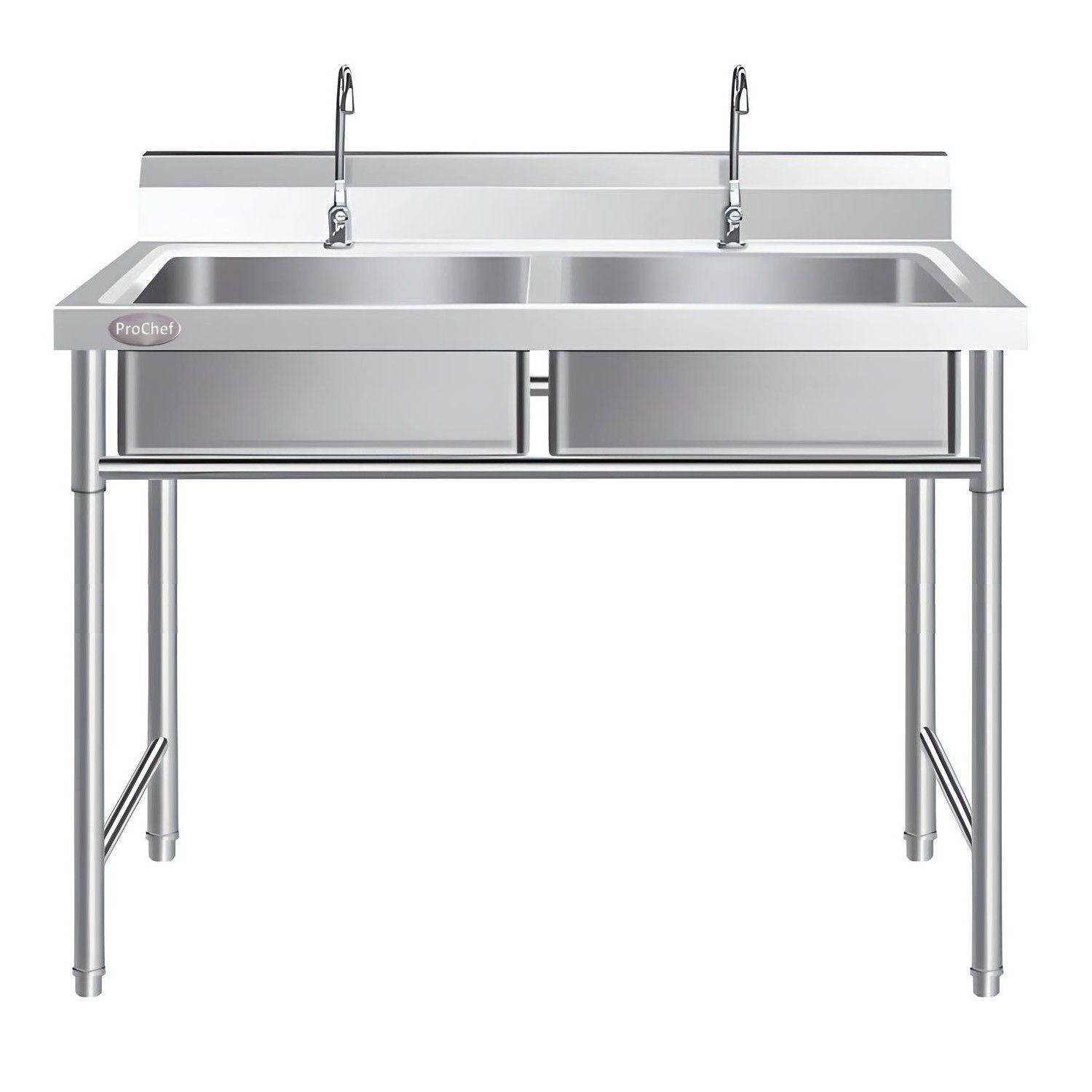 Lavafondos Doble Acero Inox. 100x60x90 cm. Con Grifería-8