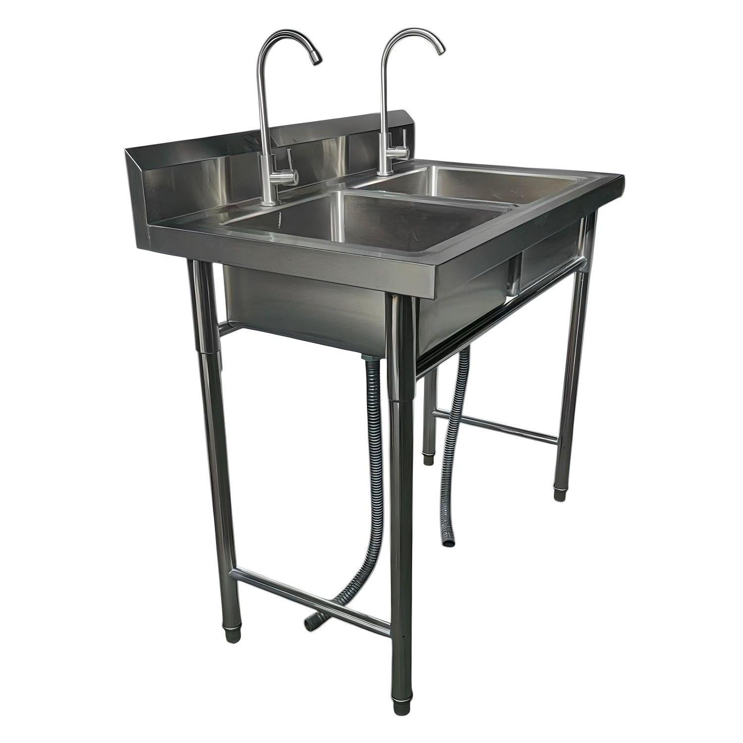 Lavafondos Doble Acero Inox. 100x60x90 cm. Con Grifería-2