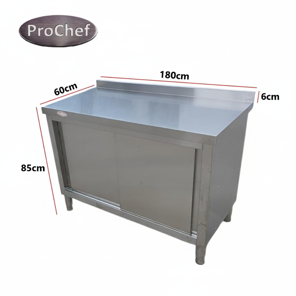 Mesón mural cerrado acero inoxidable 180x60 cm-3