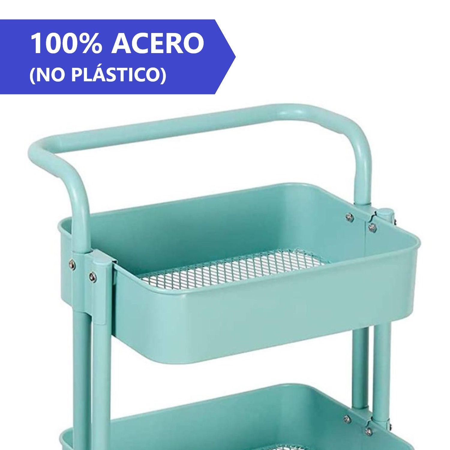 Carro Organizador Multiuso 3 Niveles 100% Acero Verde-2