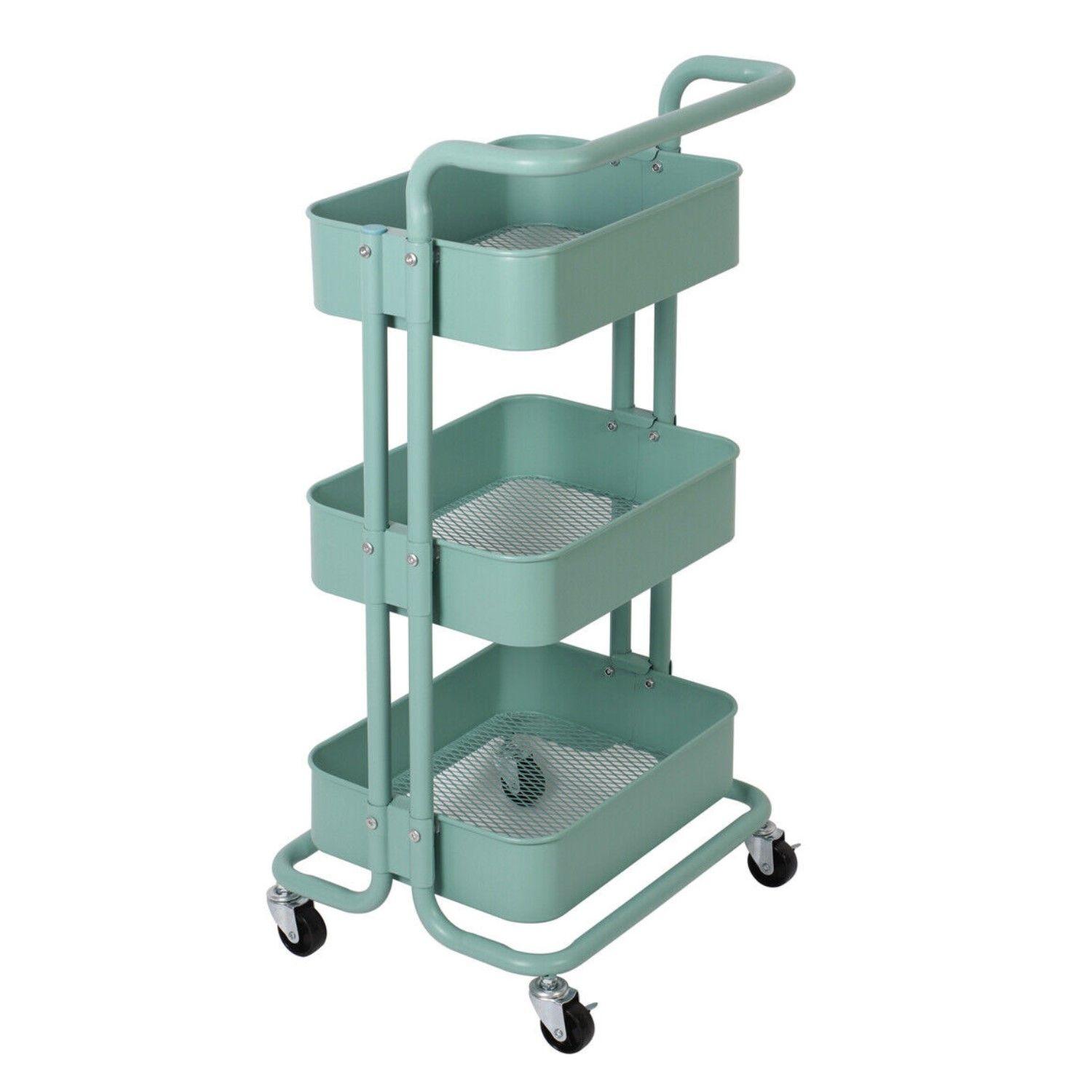 Carro Organizador Multiuso 3 Niveles 100% Acero Verde-9