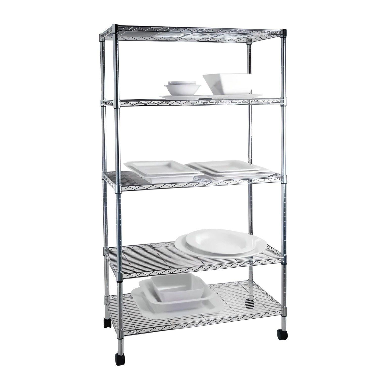 Estante 75x35x150 cm. Acero Cromado 5 bandejas. Ruedas. Cap. 400 kg.-3