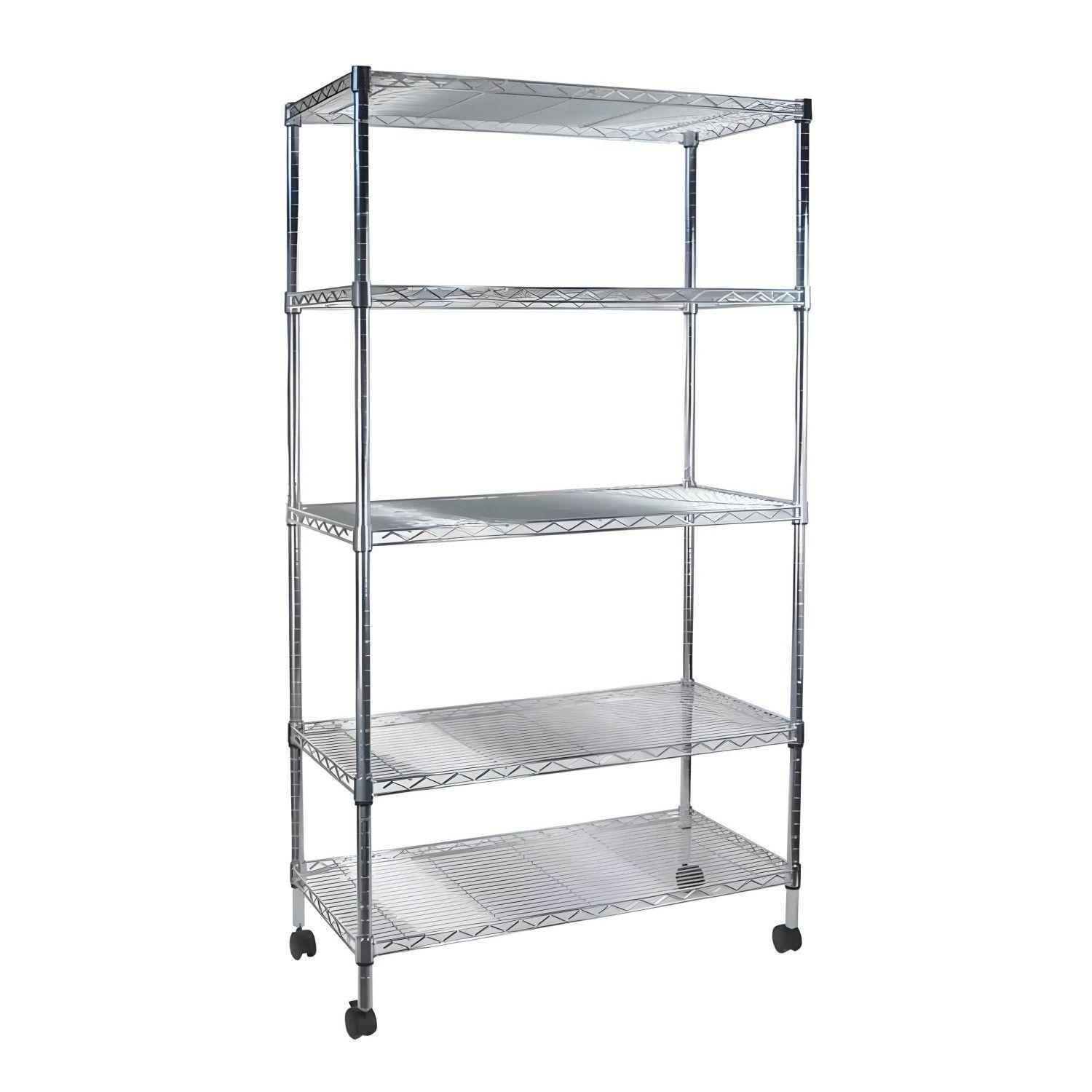Estante 75x35x150 cm. Acero Cromado 5 bandejas. Ruedas. Cap. 400 kg.-0