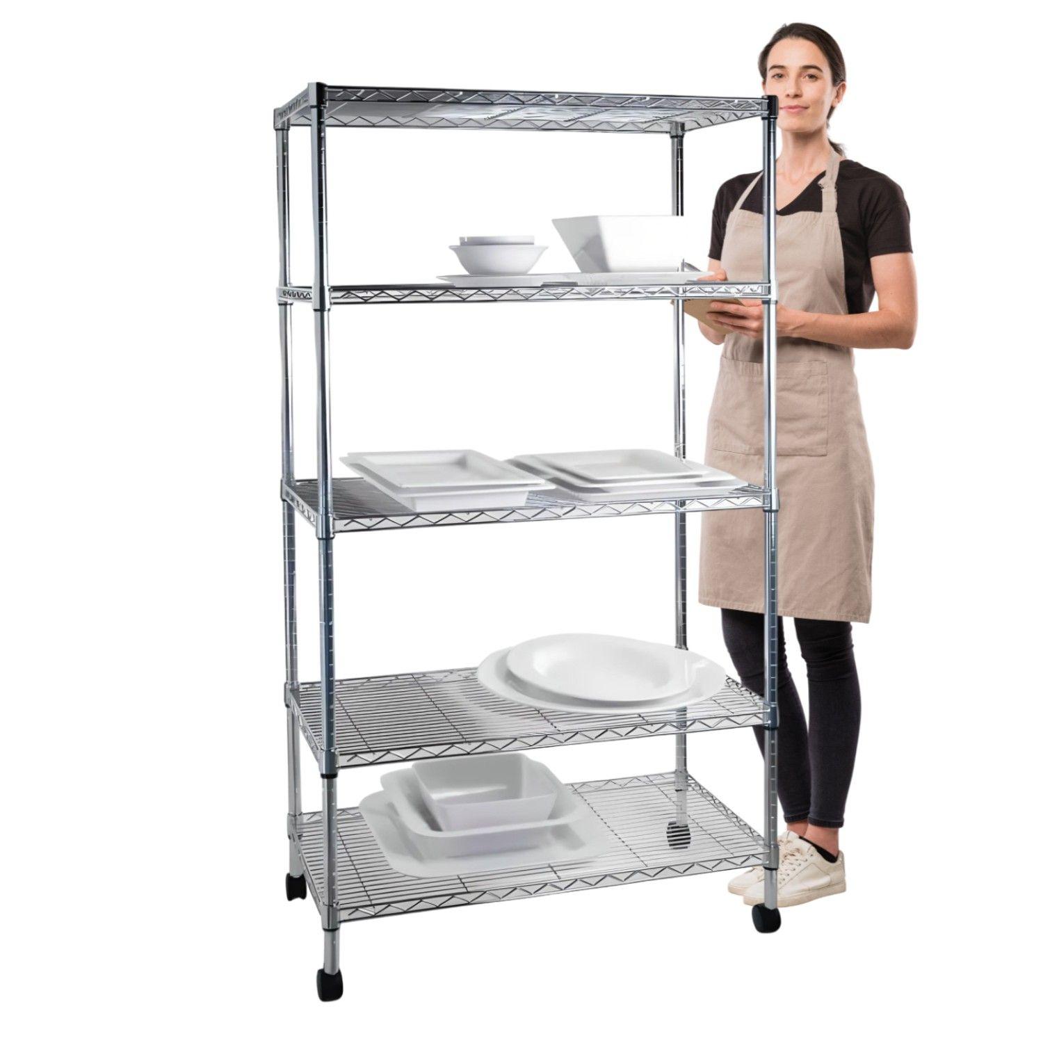 Estante 75x35x150 cm. Acero Cromado 5 bandejas. Ruedas. Cap. 400 kg.-1