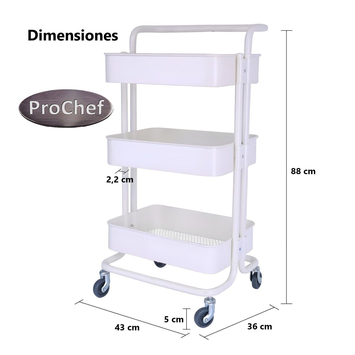 Carro Organizador Multiuso 3 Niveles 100% Acero Blanco-7