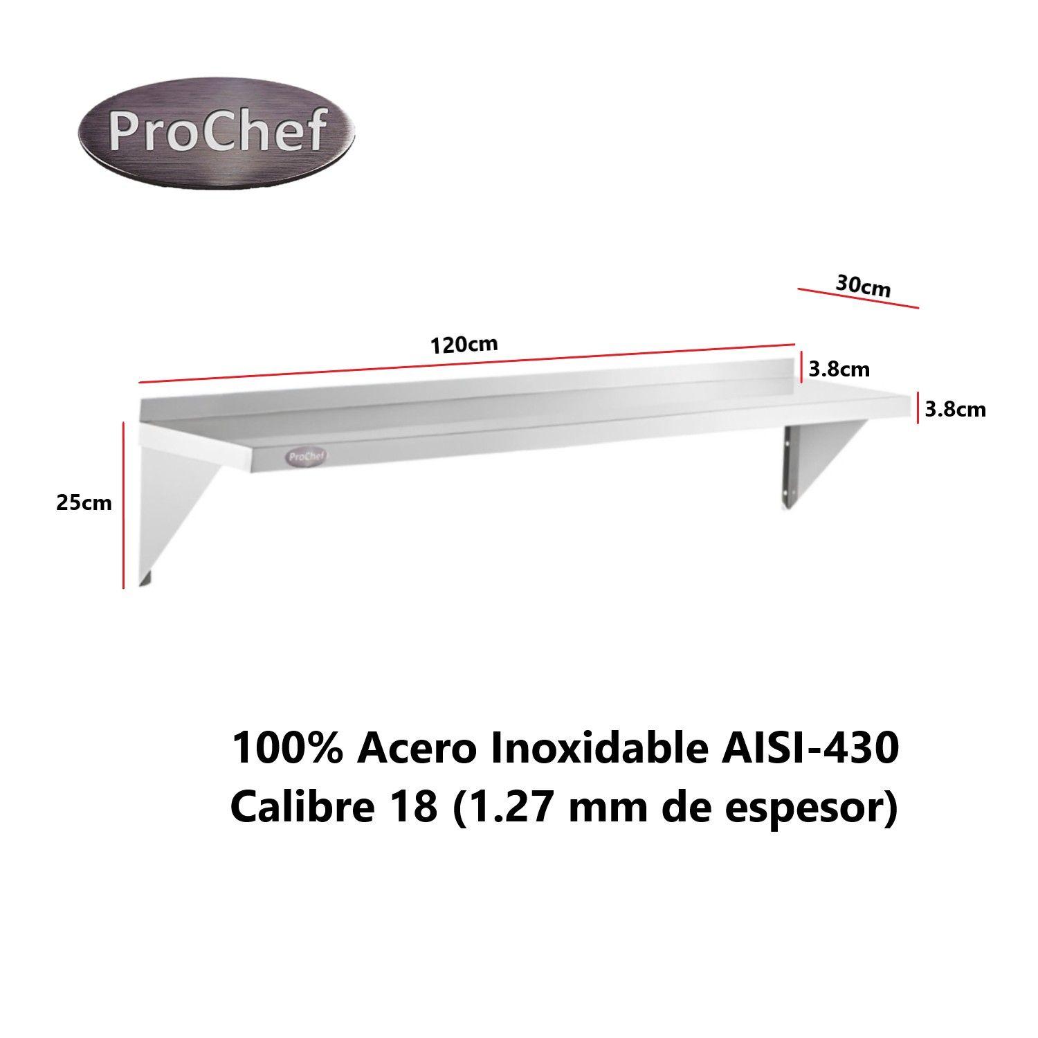 Repisa Mural 120x30 cm. Acero Inoxidable Liso-3