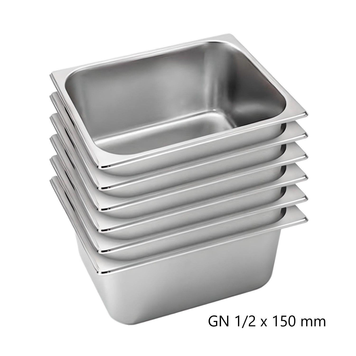 Pack 6 Depósitos Gastro GN 1/2 x 150 mm Acero Inox-3