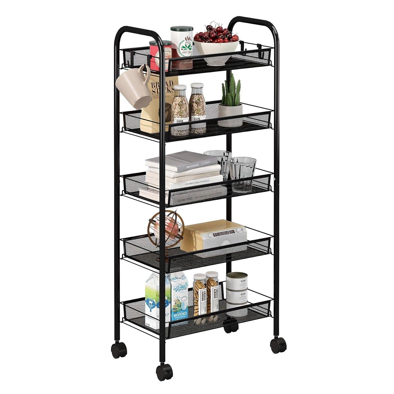 Carro Organizador Multiuso Acero Negro 5 Bandejas Removibles-5