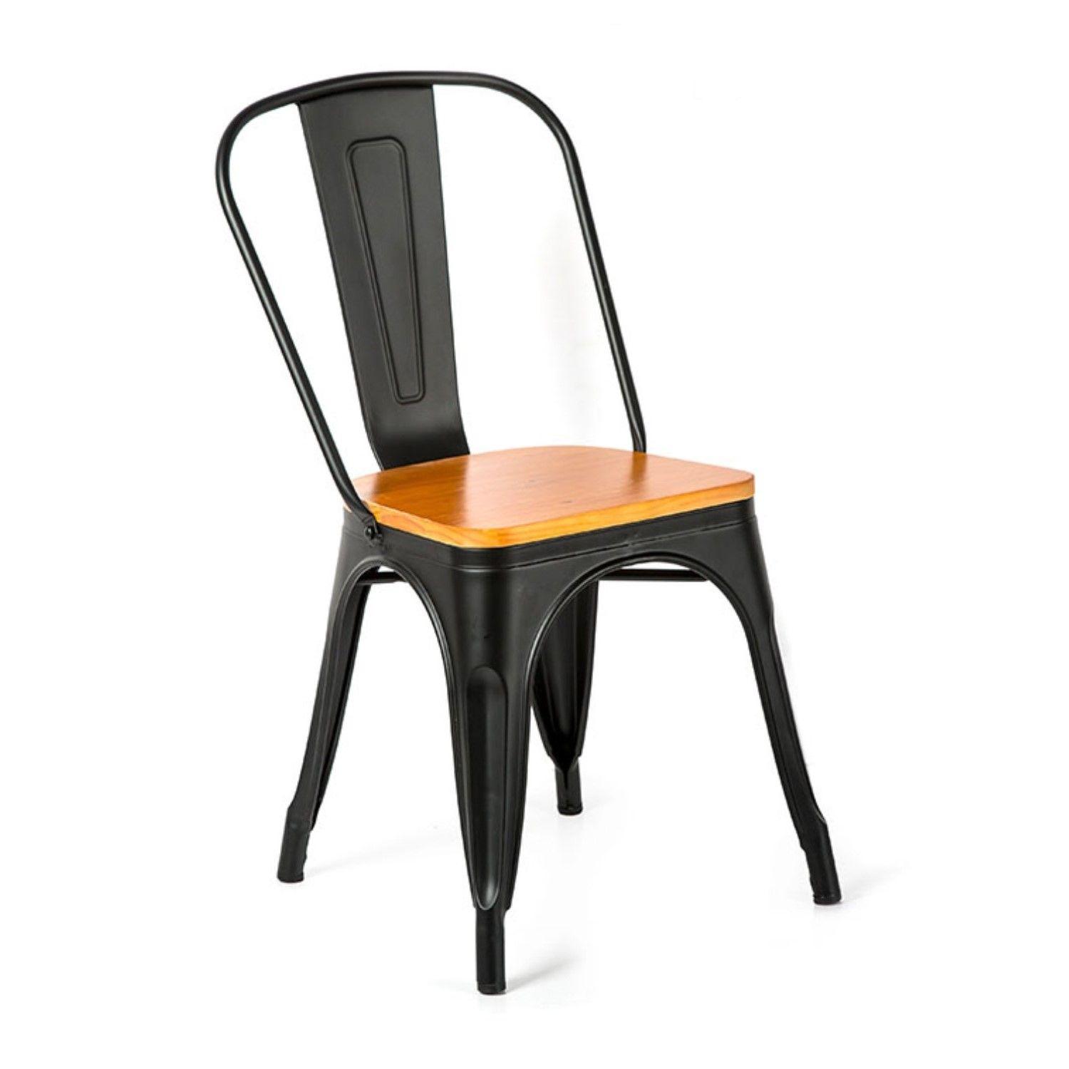 Silla Tolix Negro Mate y Madera 1 Unidad-0
