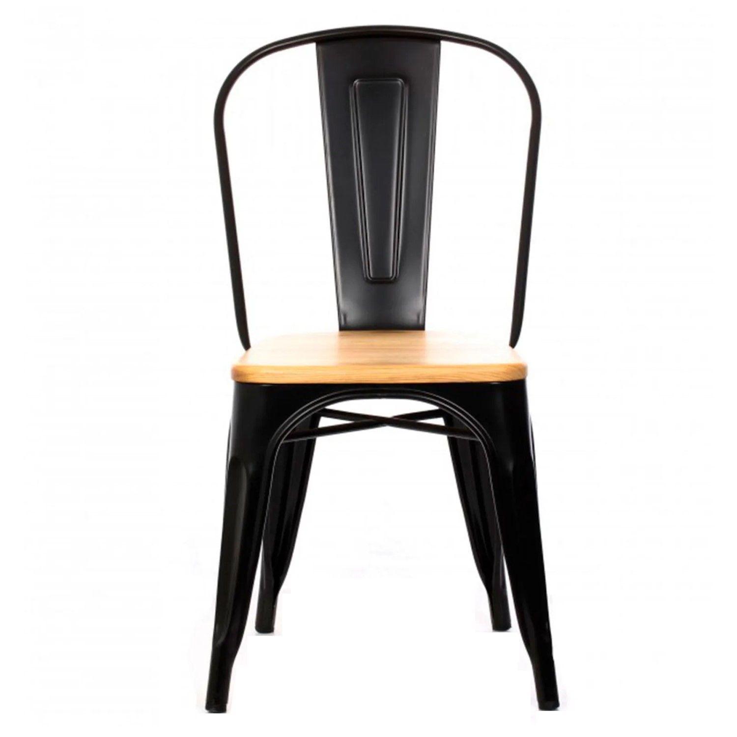 Silla Tolix Negro Mate y Madera 1 Unidad-1
