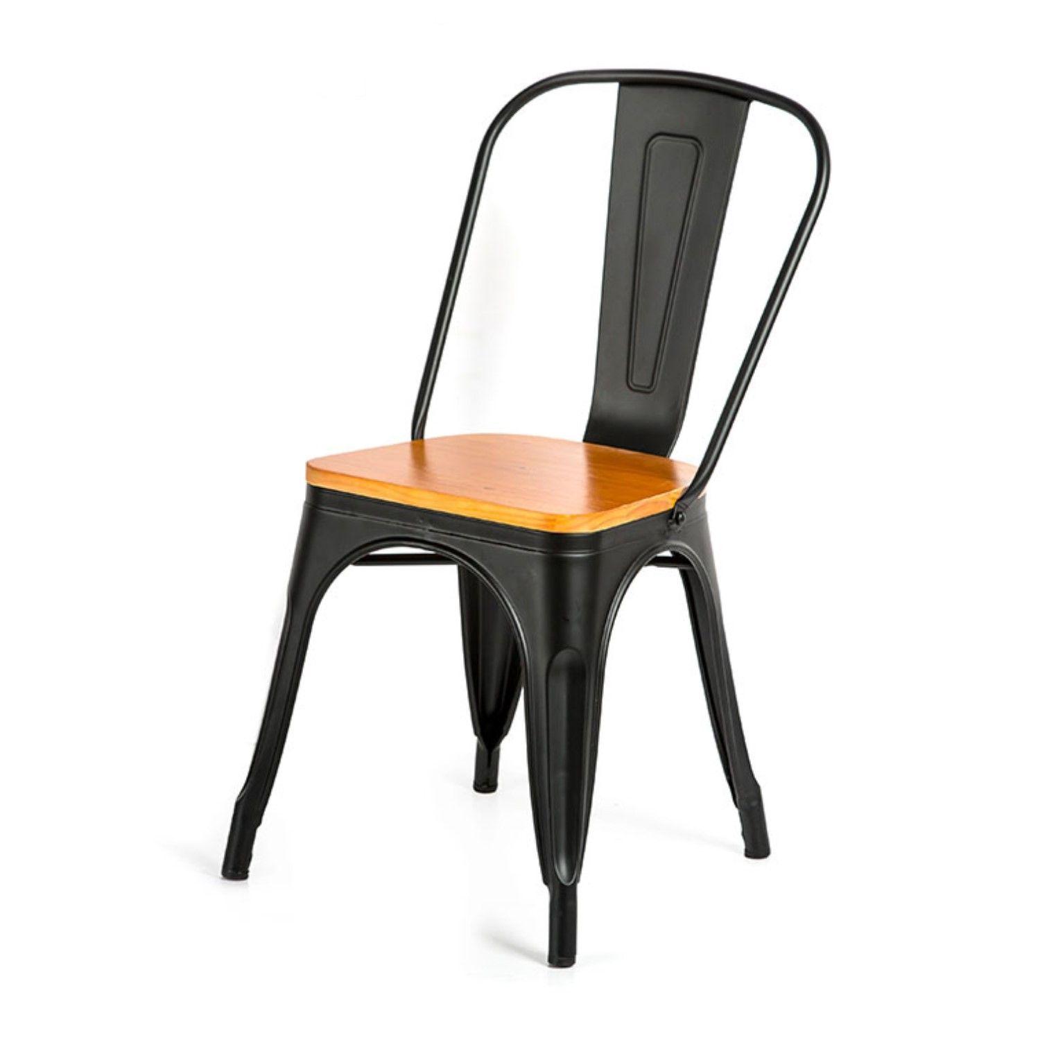 Silla Tolix Negro Mate y Madera 1 Unidad-5