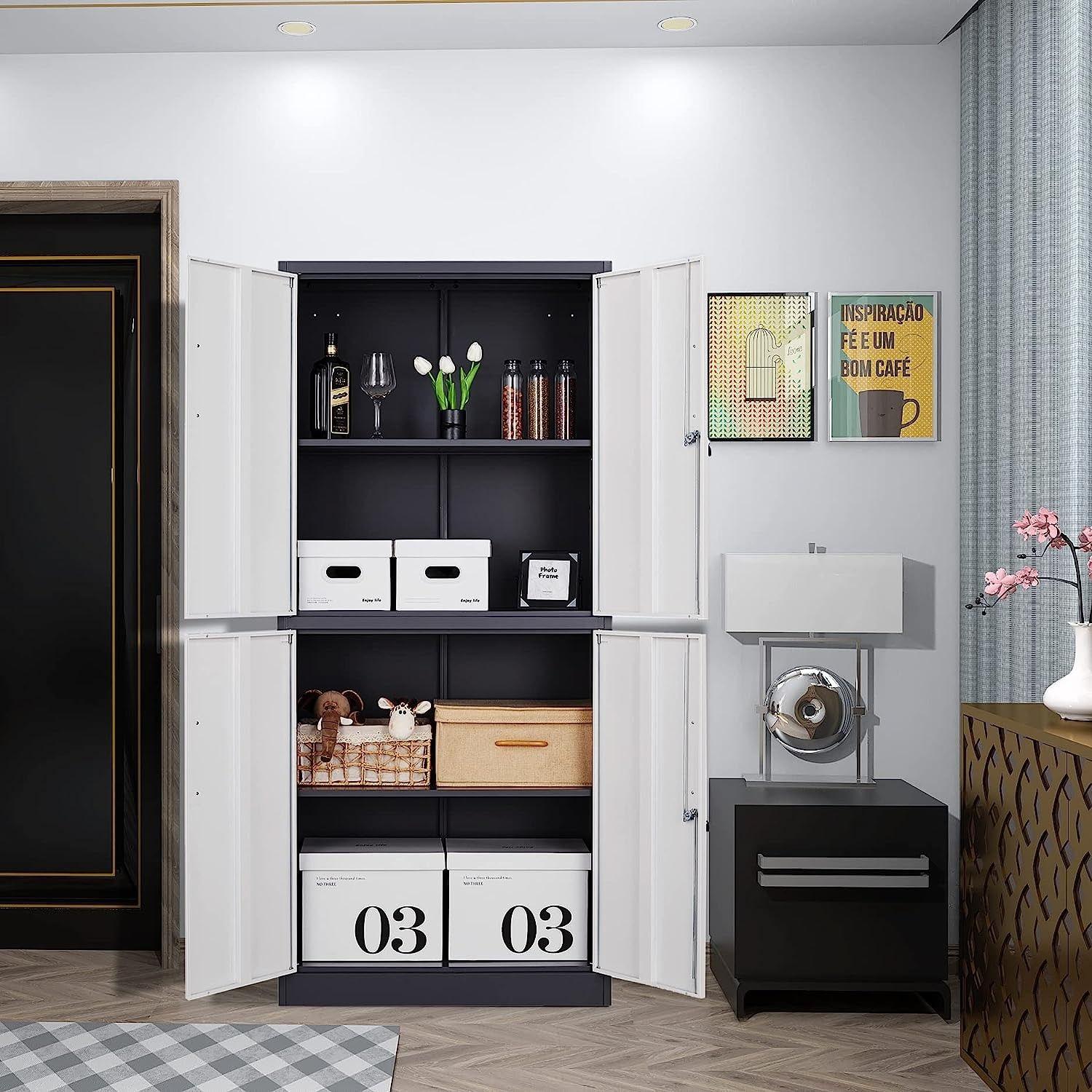 Armario de Acero 90x40x185 cm 2 Cuerpos 4 Puertas 3 Bandejas-7