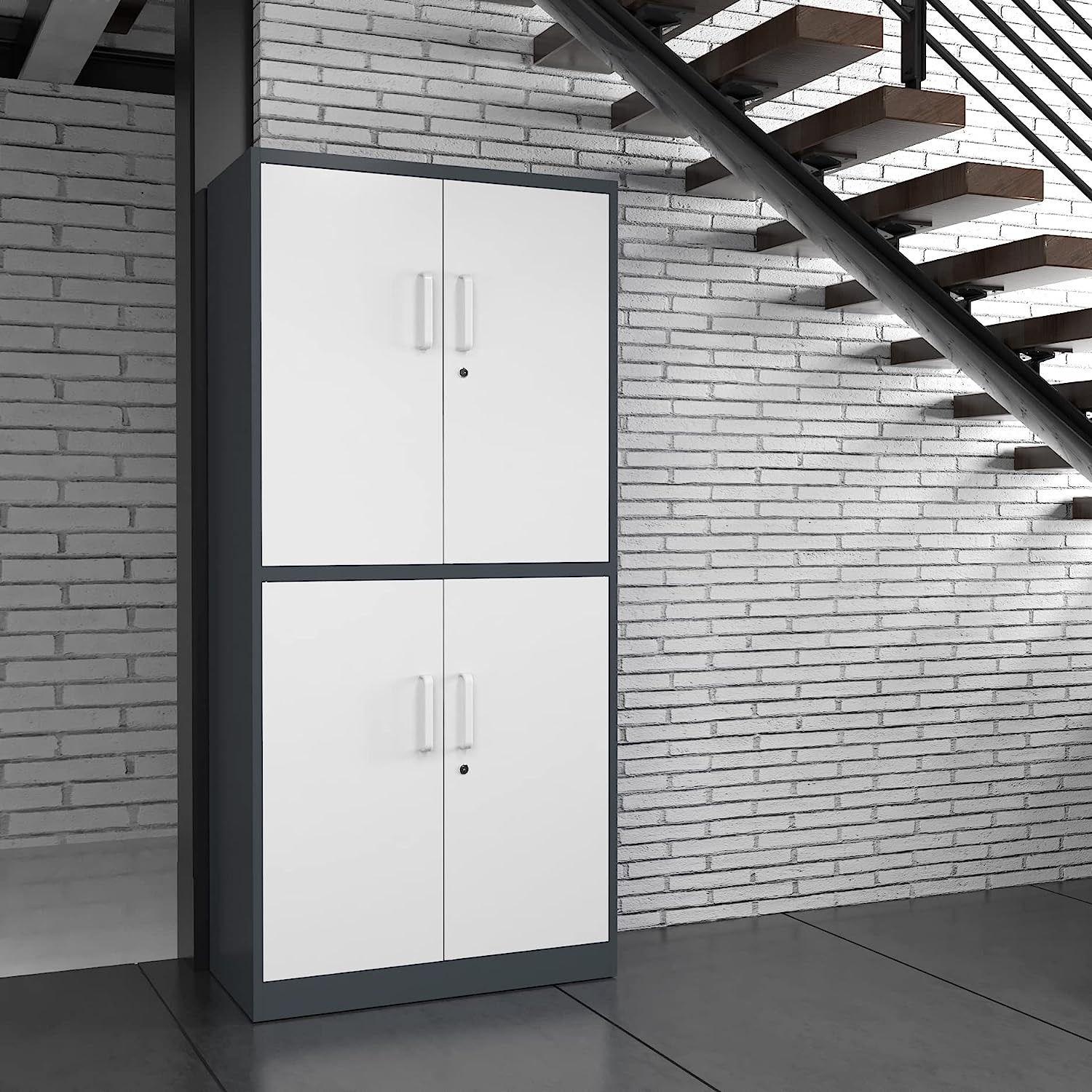 Armario de Acero 90x40x185 cm 2 Cuerpos 4 Puertas 3 Bandejas-8