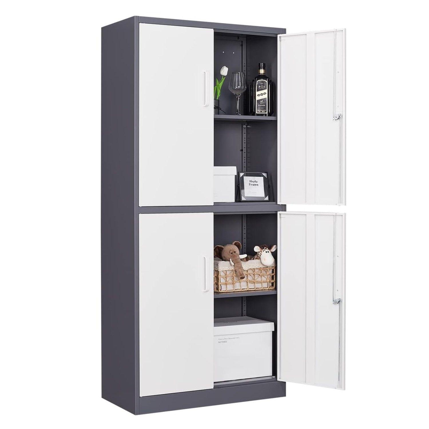 Armario de Acero 90x40x185 cm 2 Cuerpos 4 Puertas 3 Bandejas-9