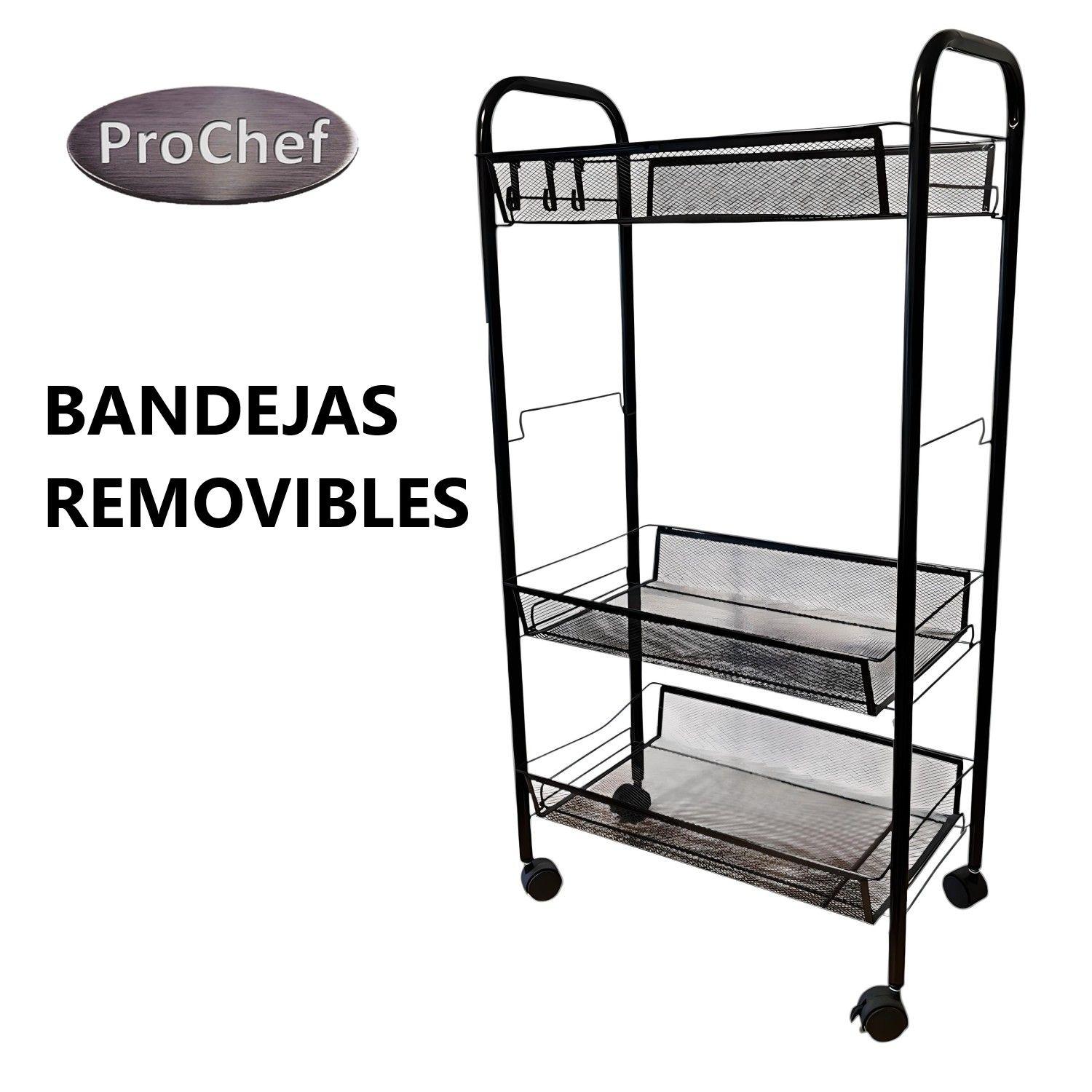 Carro Organizador Multiuso Acero Negro 4 Bandejas Removibles-3