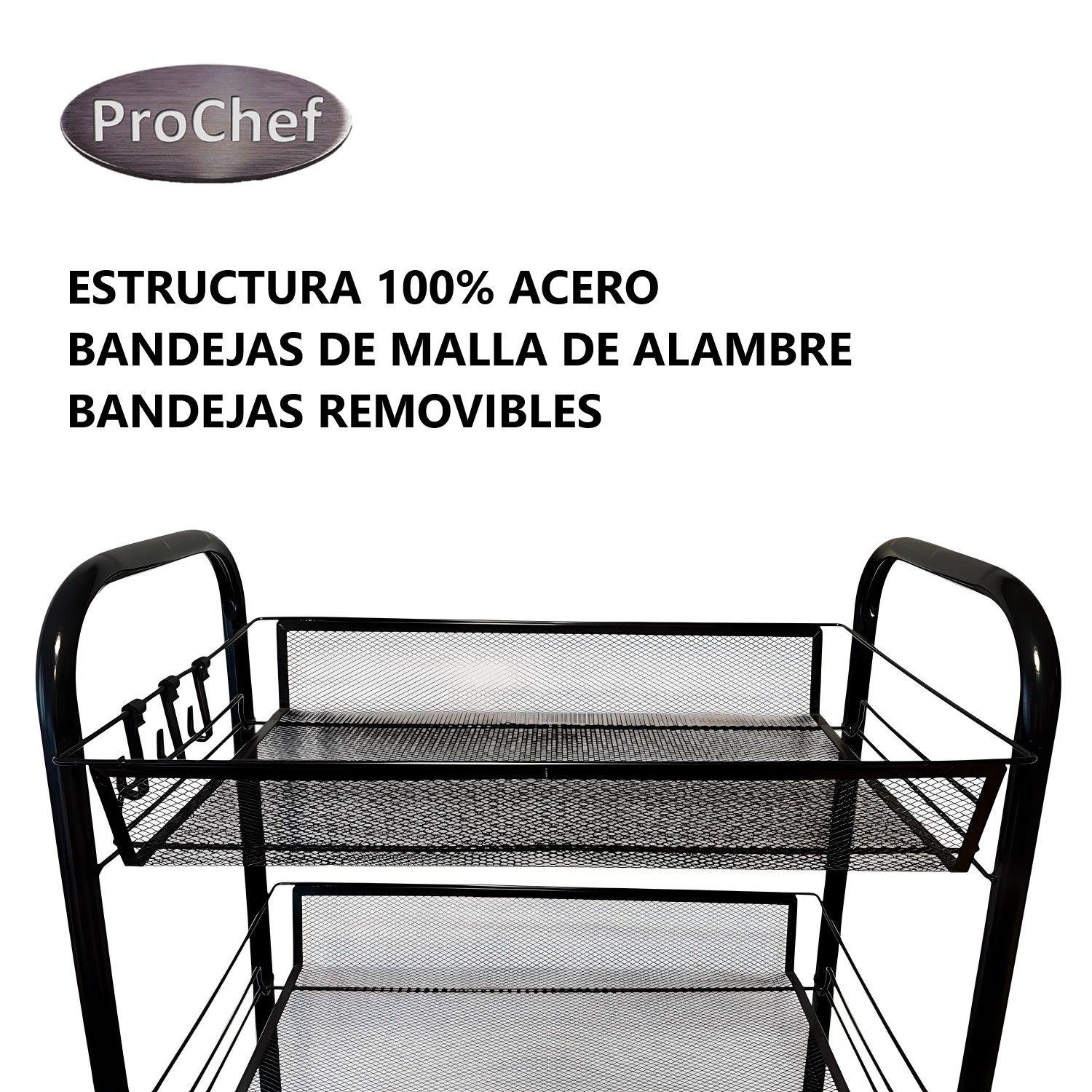 Carro Organizador Multiuso Acero Negro 4 Bandejas Removibles-3