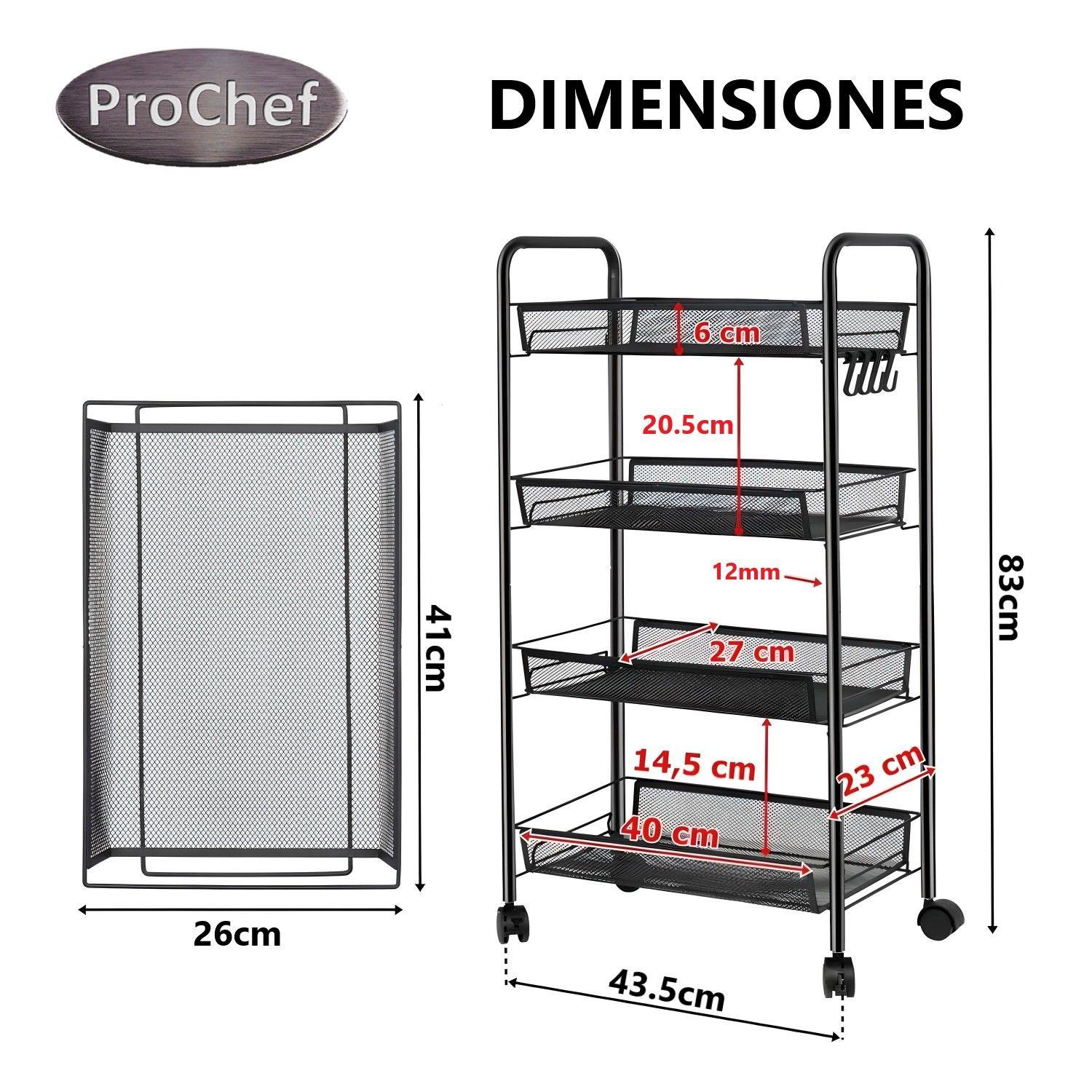 Carro Organizador Multiuso Acero Negro 4 Bandejas Removibles-4
