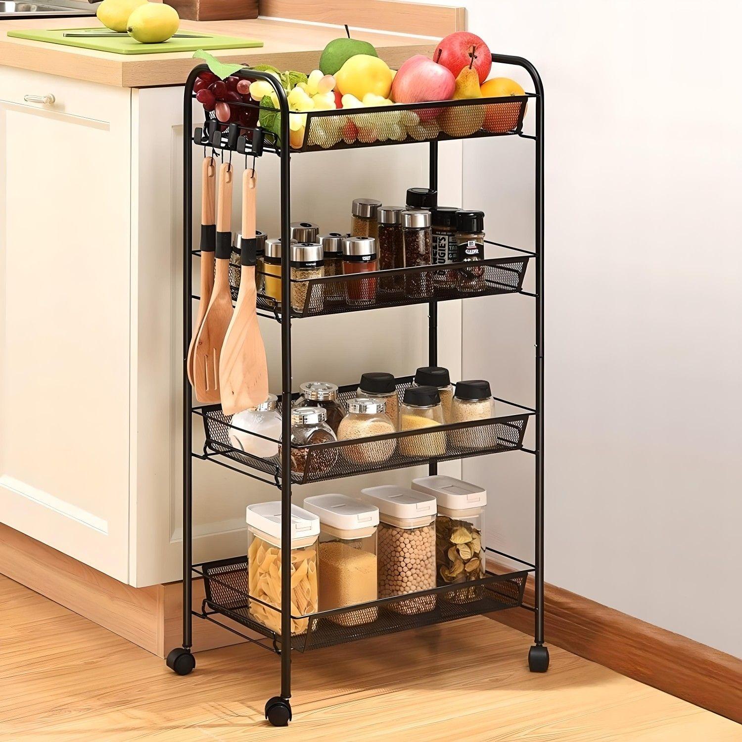 Carro Organizador Multiuso Acero Negro 4 Bandejas Removibles-5