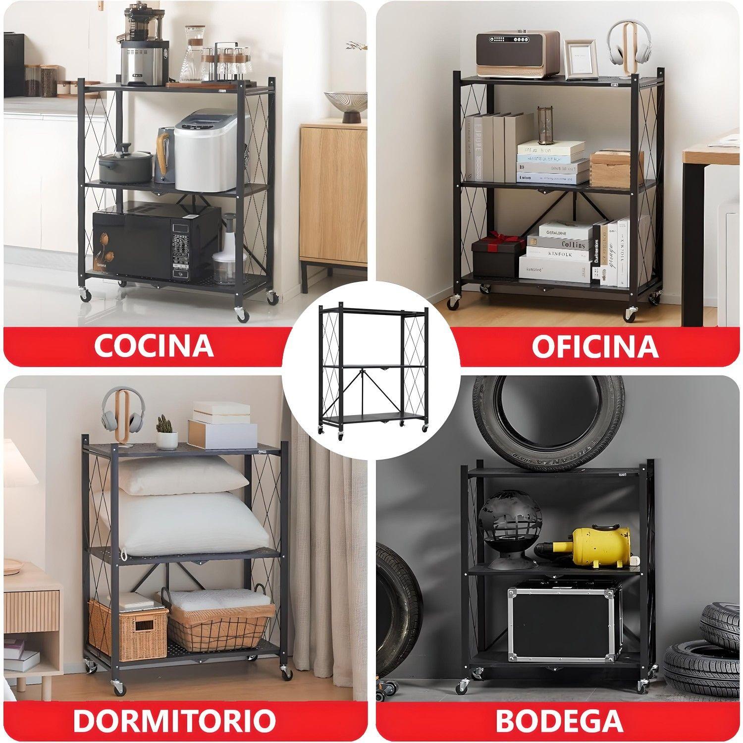 Estante Plegable de Acero con Ruedas. 3 bandejas-4