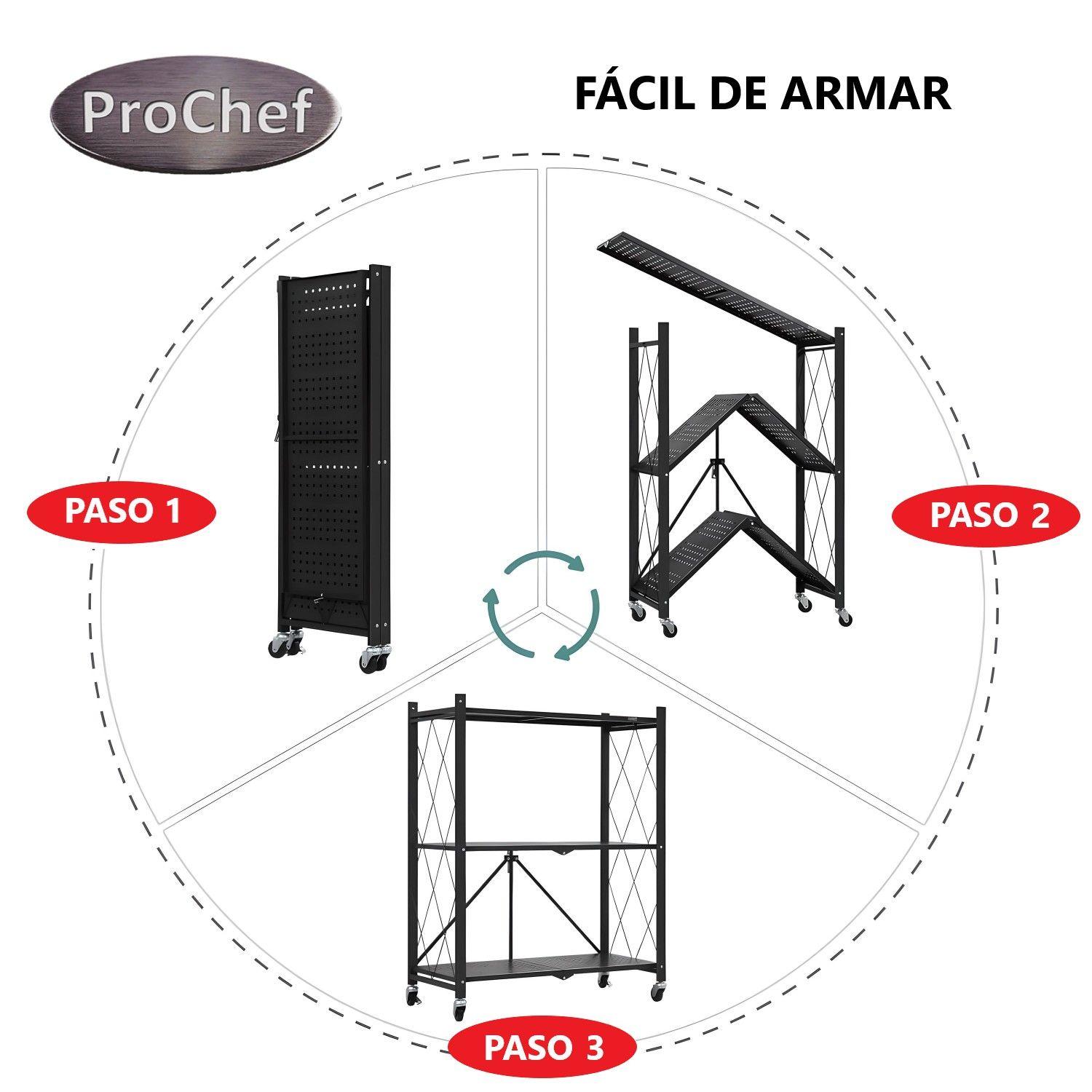 Estante Plegable de Acero con Ruedas. 3 bandejas-5