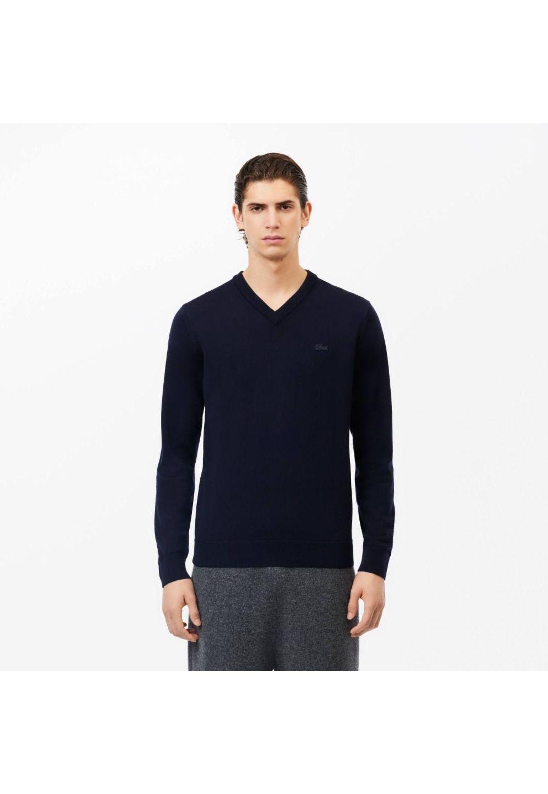 Sweater Cuello V Hombre Lacoste AH1990 Negro-0