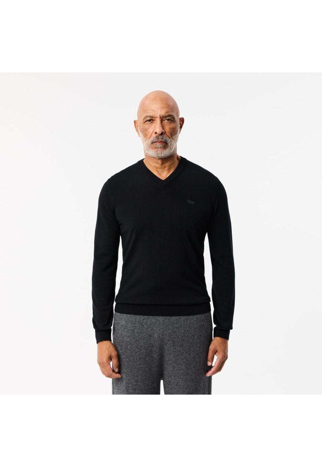 Sweater Cuello V Hombre Lacoste AH1990 Negro-0
