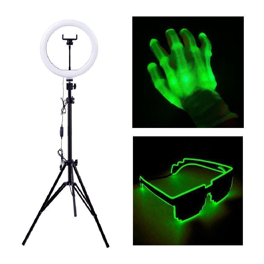 Kit Tiktoker Aro Led + Guantes + Lentes Neon-0