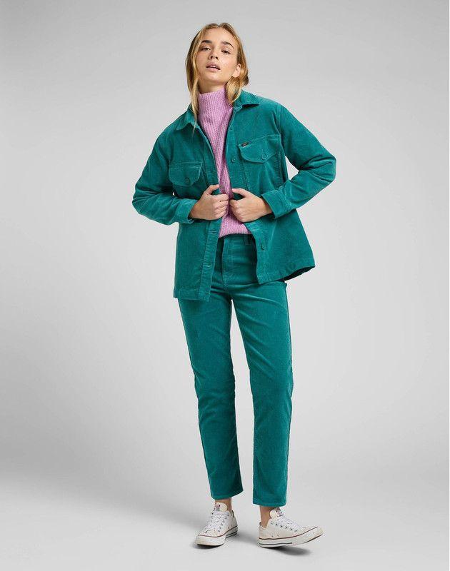 Jeans Carol Straight Tiro Alto Verde-2