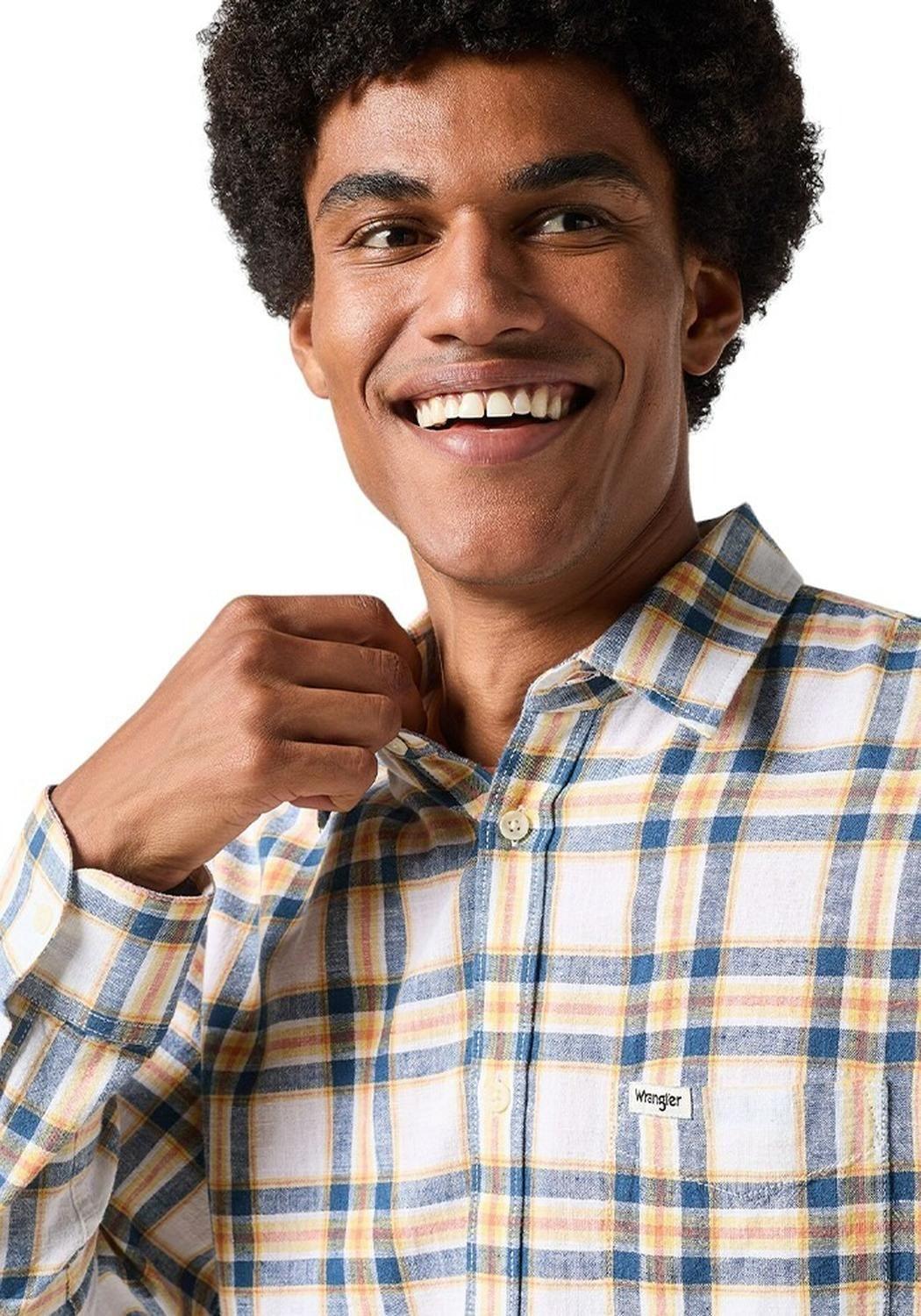 Camisa Hombre 1 Pocket Shirt Ls White Navy Plaid-3