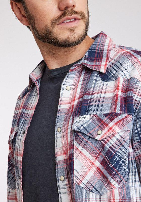 Camisa Hombre Western Shirt Red Blue Plaid-2