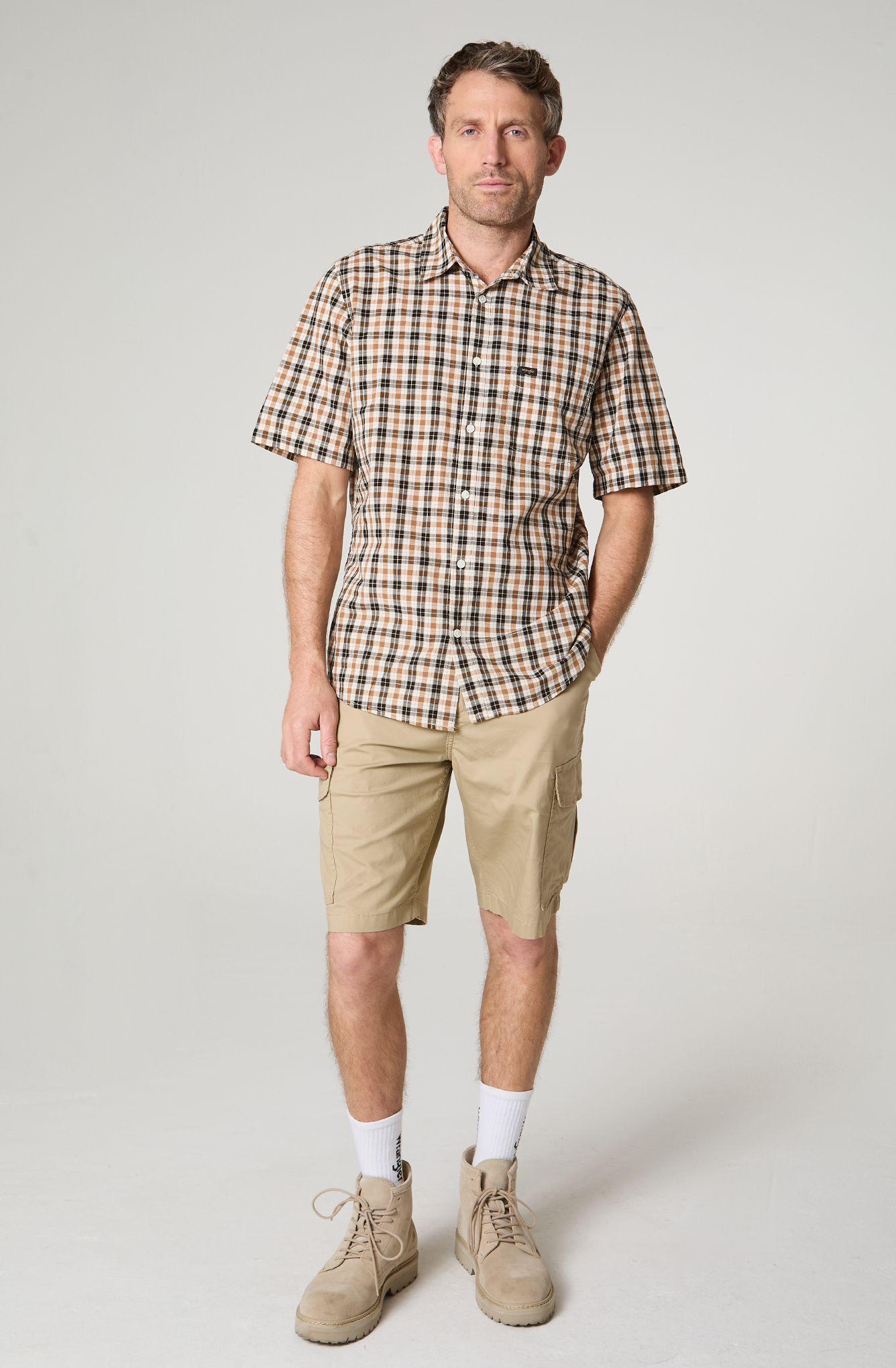 Camisa  Manga Corta Con Diseño Cuadros 1 Bolsillo-0