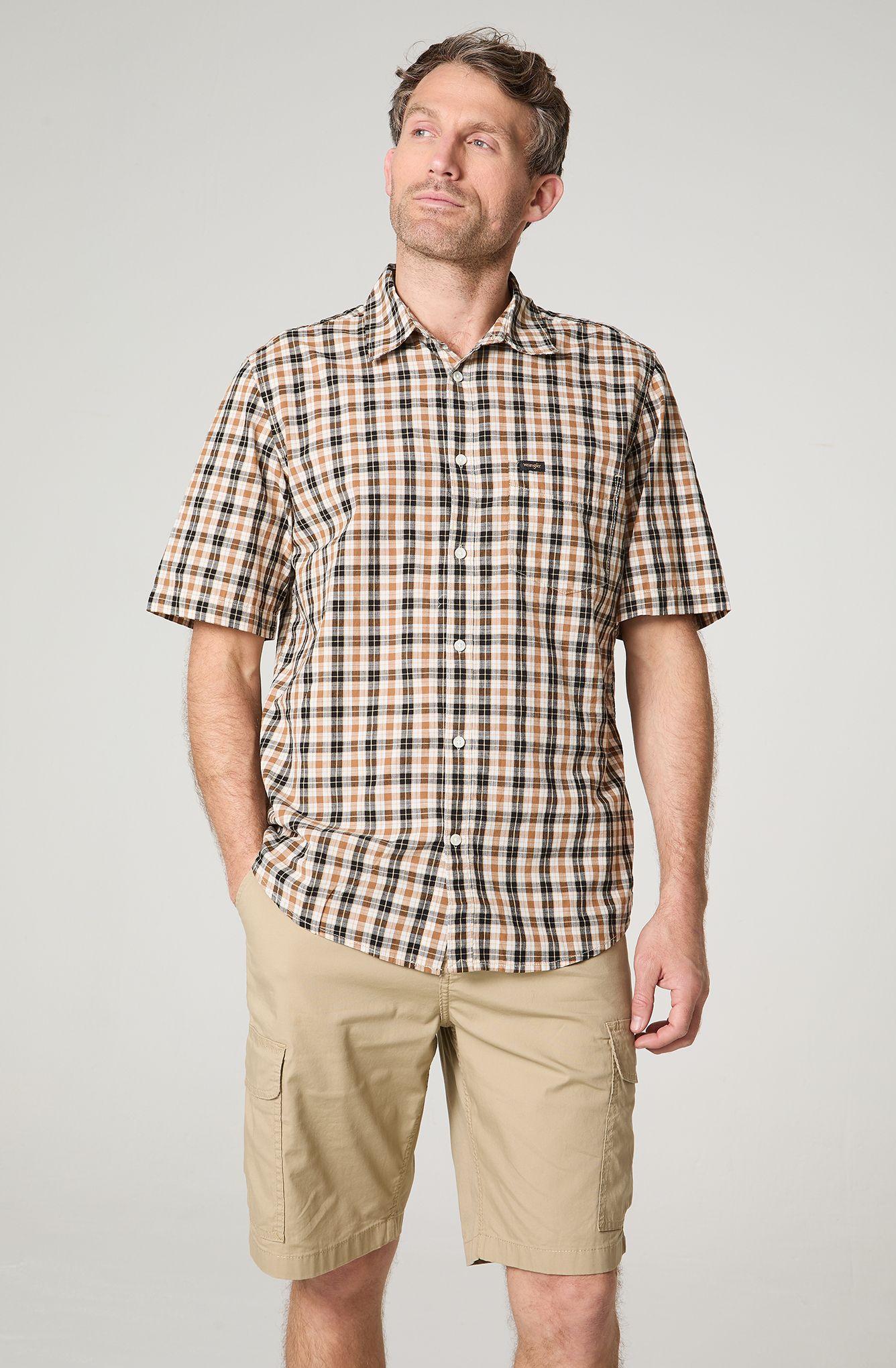 Camisa  Manga Corta Con Diseño Cuadros 1 Bolsillo-1