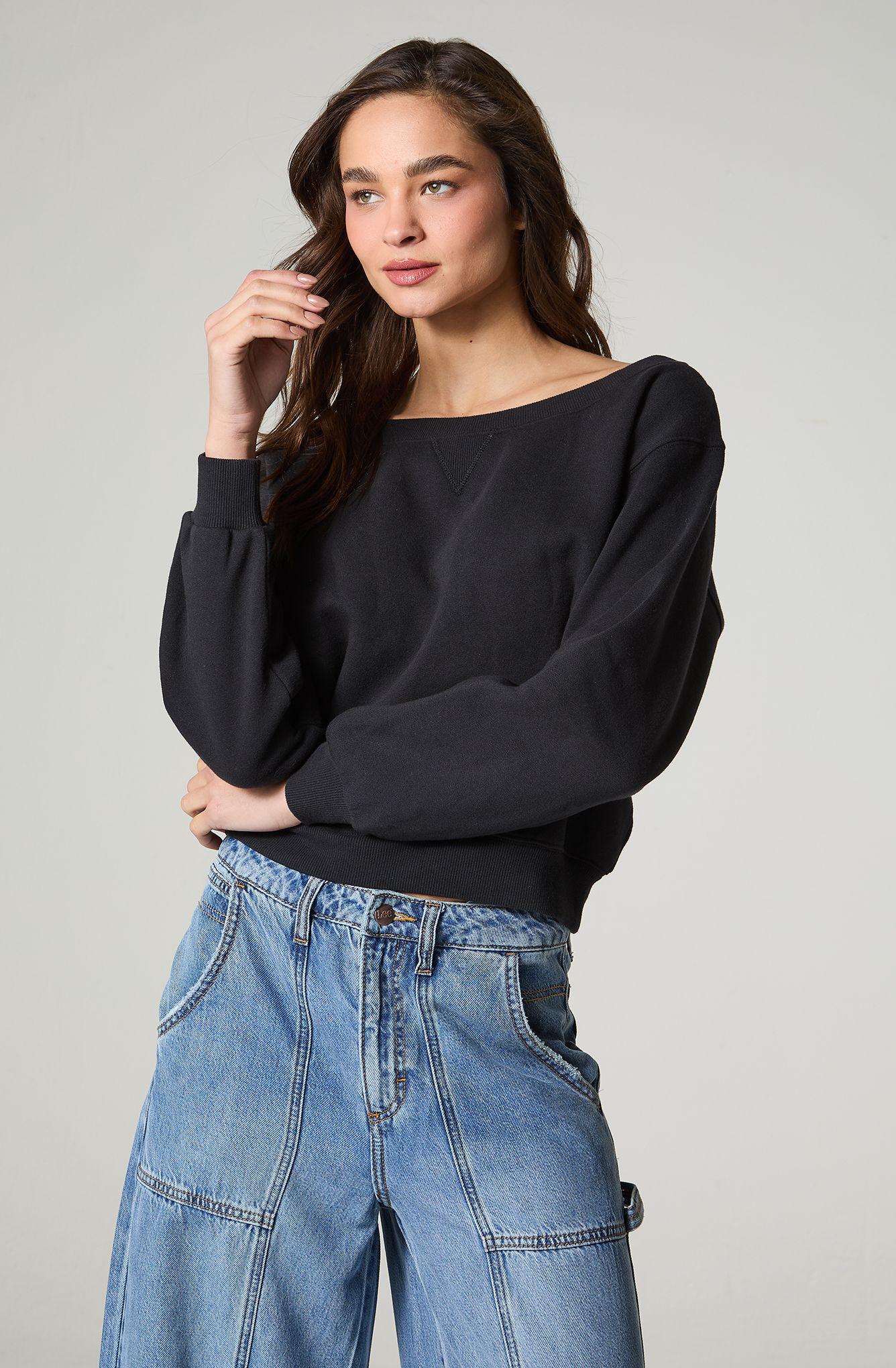 Poleron Mujer Cuello Bote Relaxed Fit-1