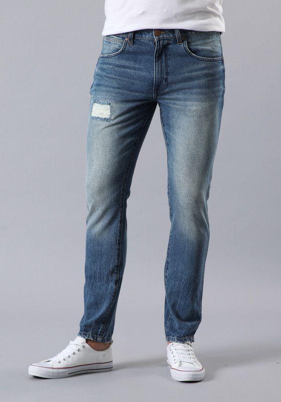 Jeans Larston Slim Tiro Medio Azul -0