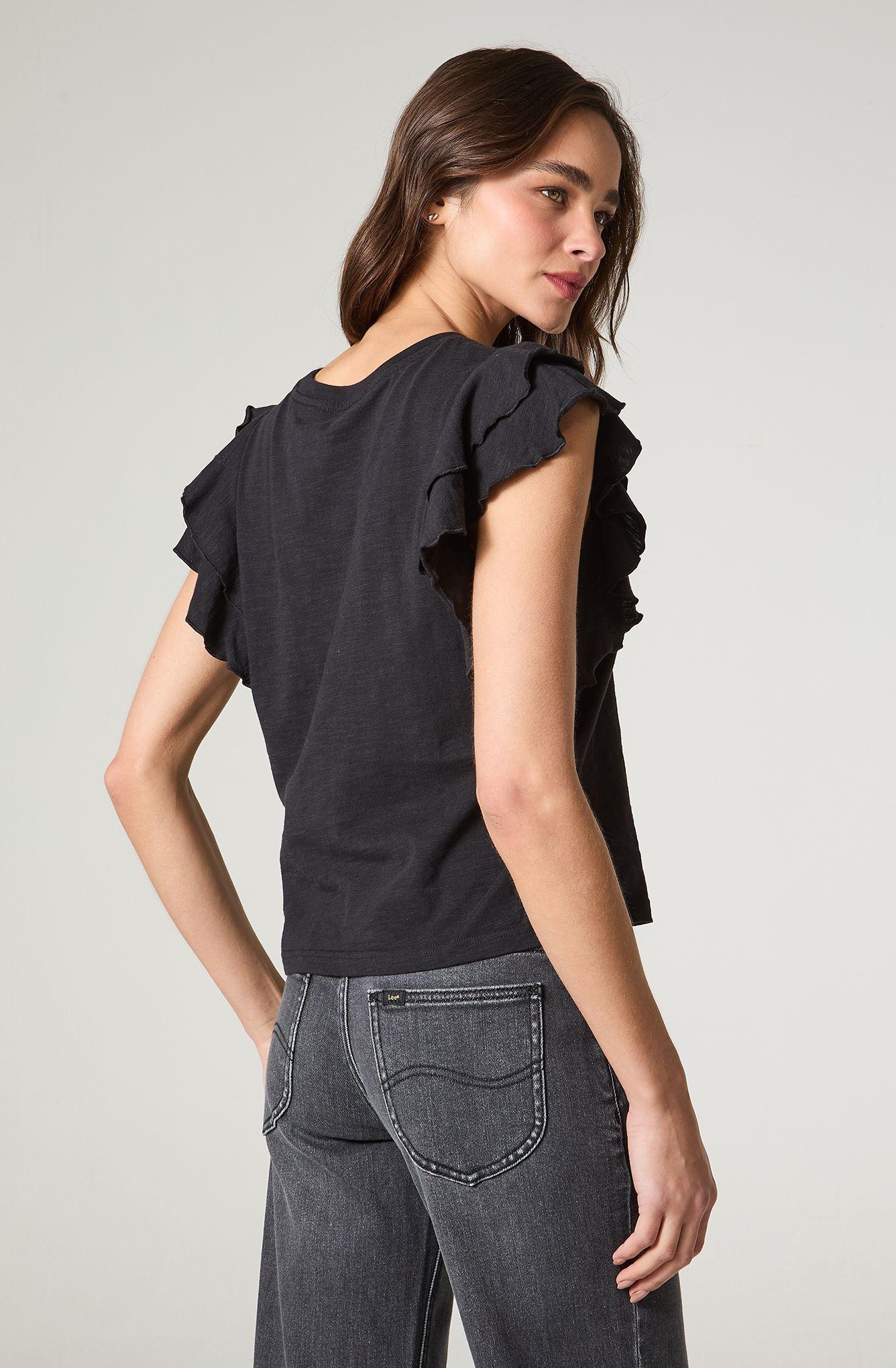 Polera Mujer Manga Corta Con Vuelos Regular  Fit Vuelos En Manga-3