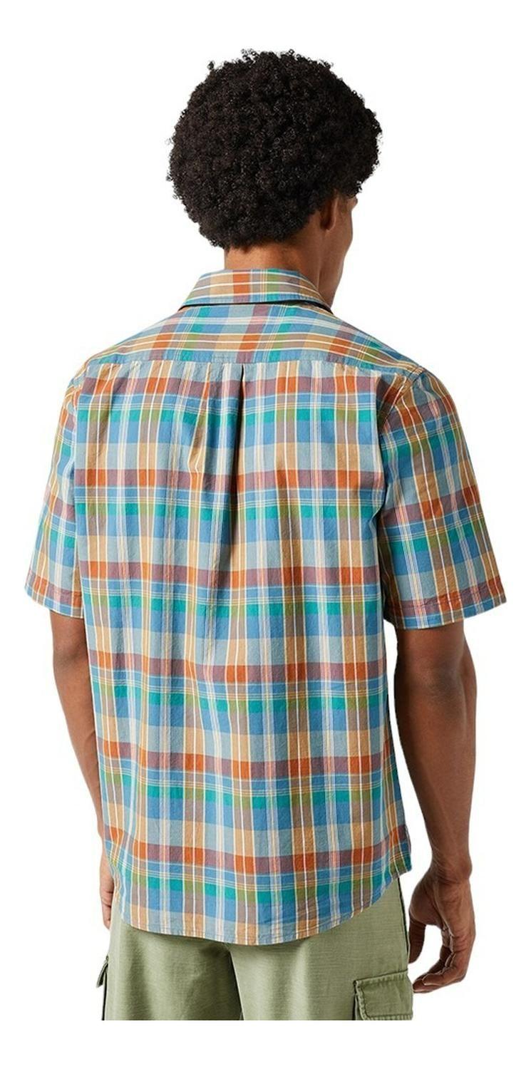 Camisa Hombre Manga Corta 1 Pocket Shirt Plaid Tan Madaras-1