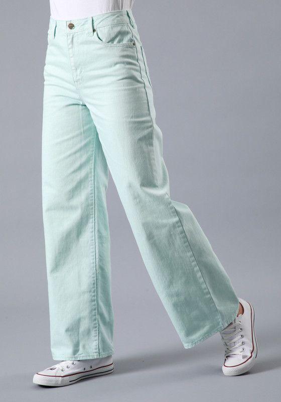 Jeans Stella A Line Relaxed Fit Tiro Alto Verde-0