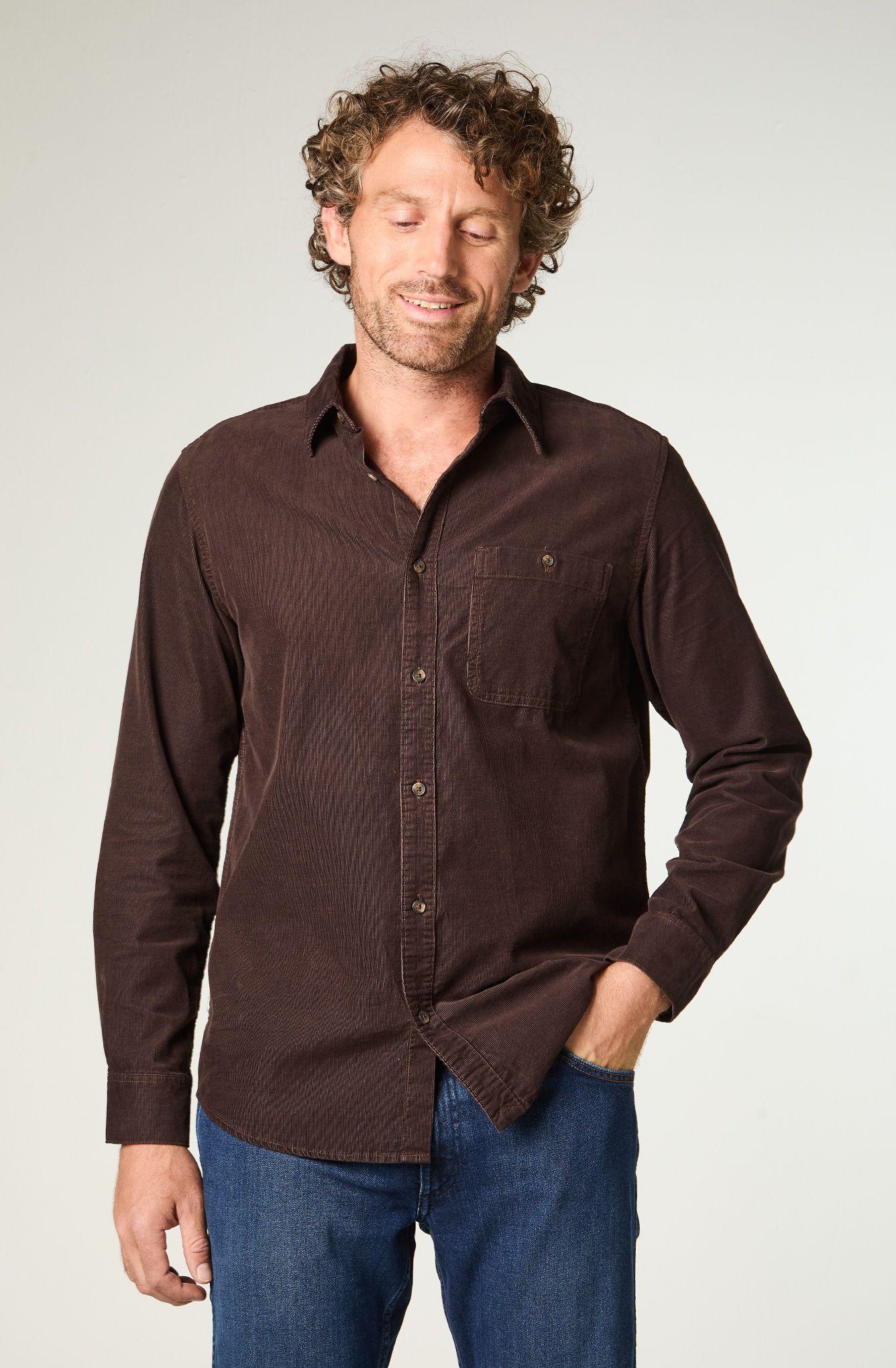 Camisa Hombre 1 Pocket Corduroy Regular Fit Café Oscuro -0