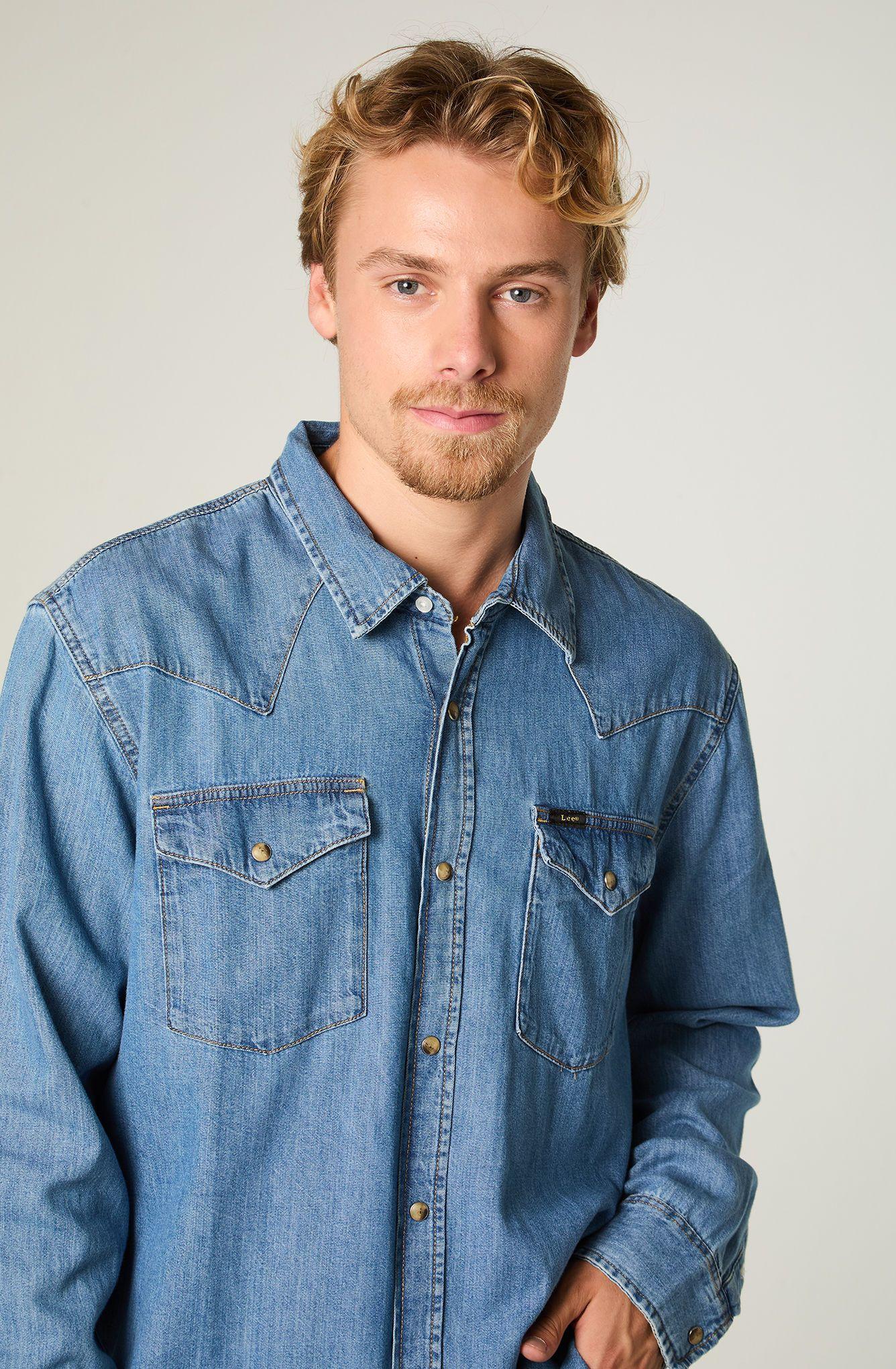 Camisa  Hombre Regular Azul Western -2