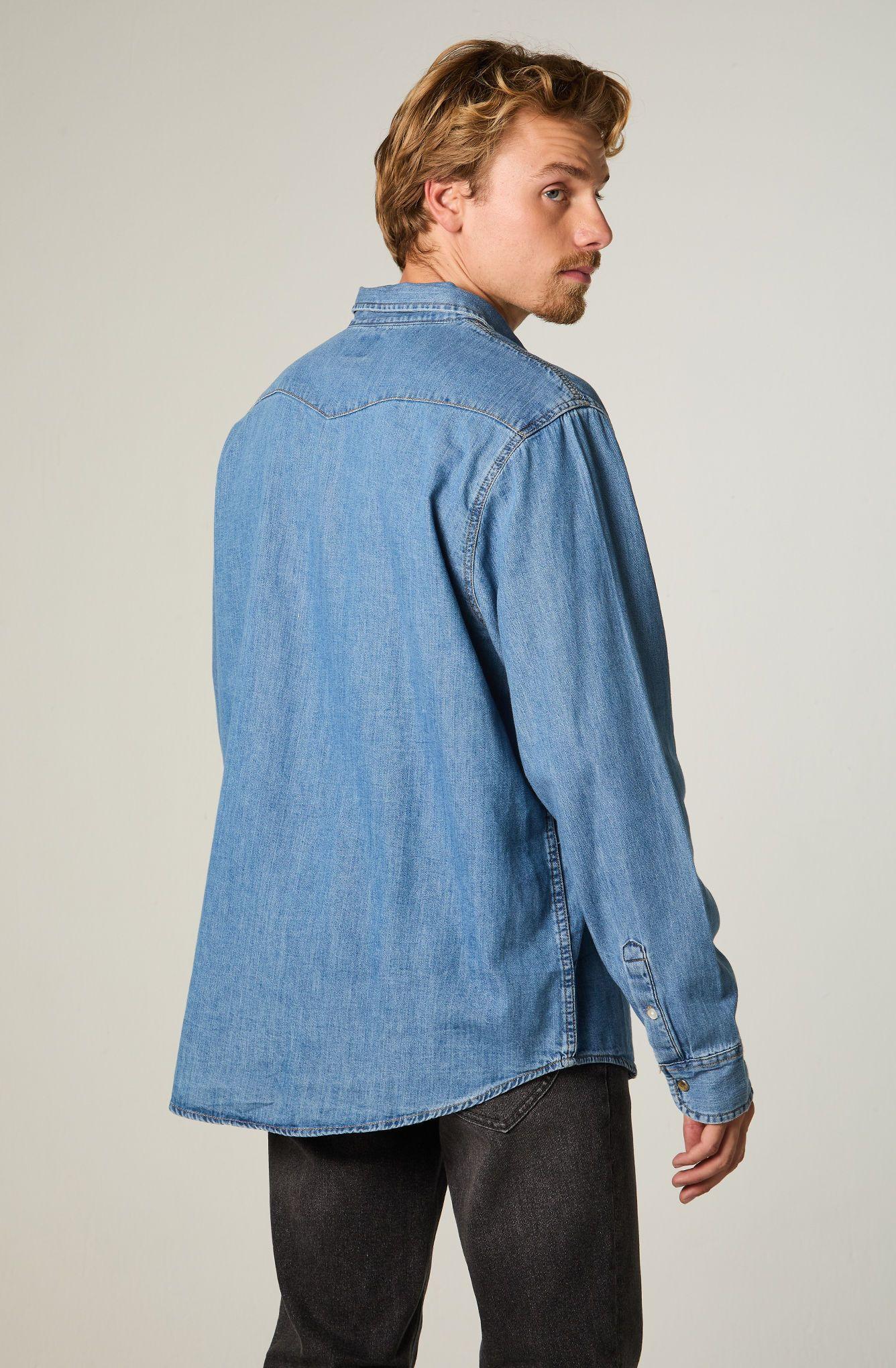 Camisa  Hombre Regular Azul Western -3