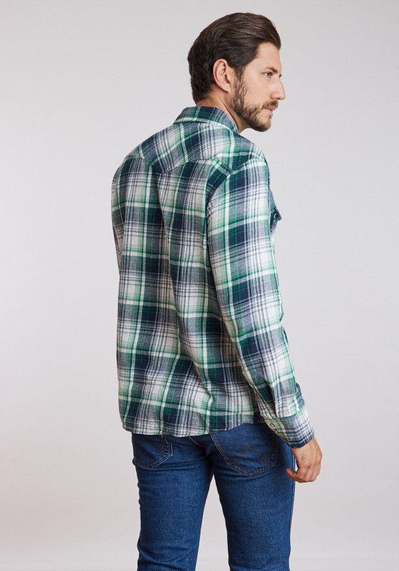Camisa Hombre Western Shirt Green Blue Plaid-1